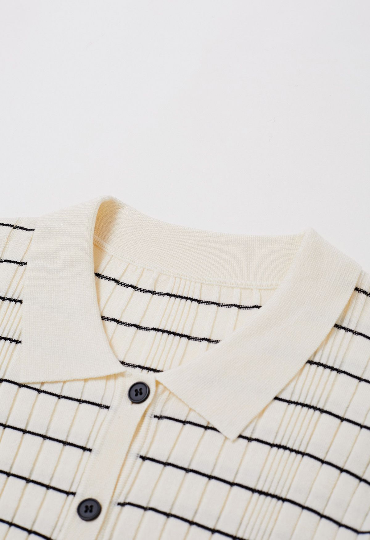 Turn-Down Collar Striped Knit Cardigan in Cream