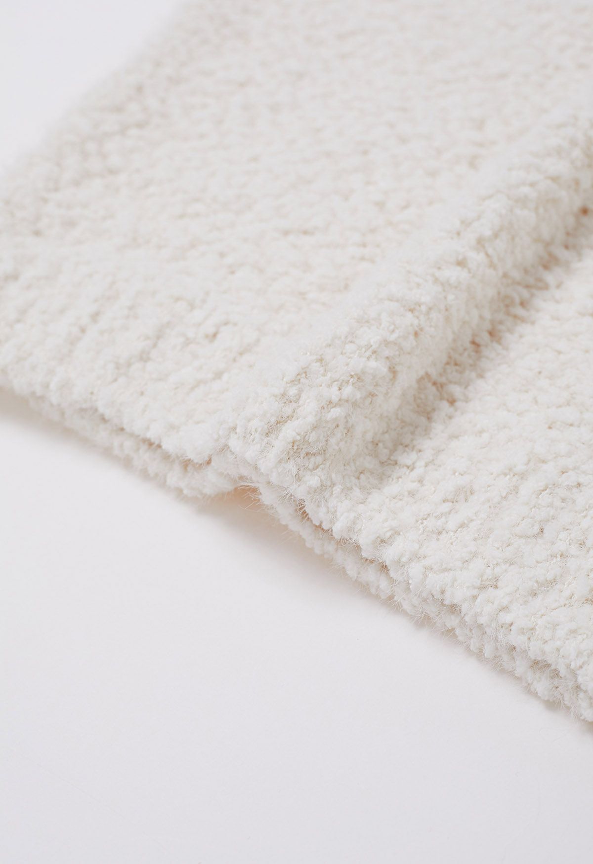 Snug V-Neck Fuzzy Knit Sweater in Ivory