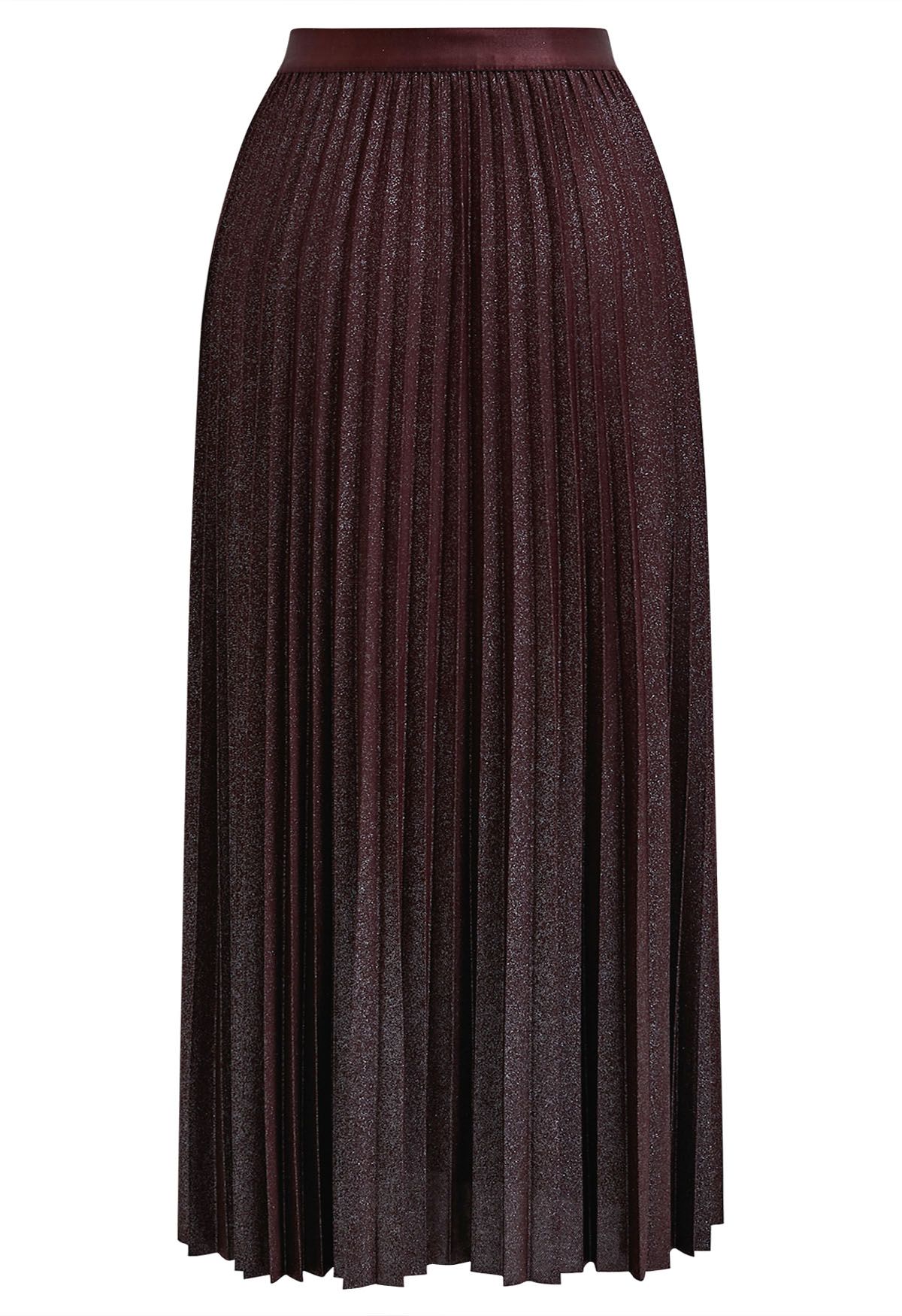 Glimmer Accordion Pleated Maxi Skirt in Burgundy