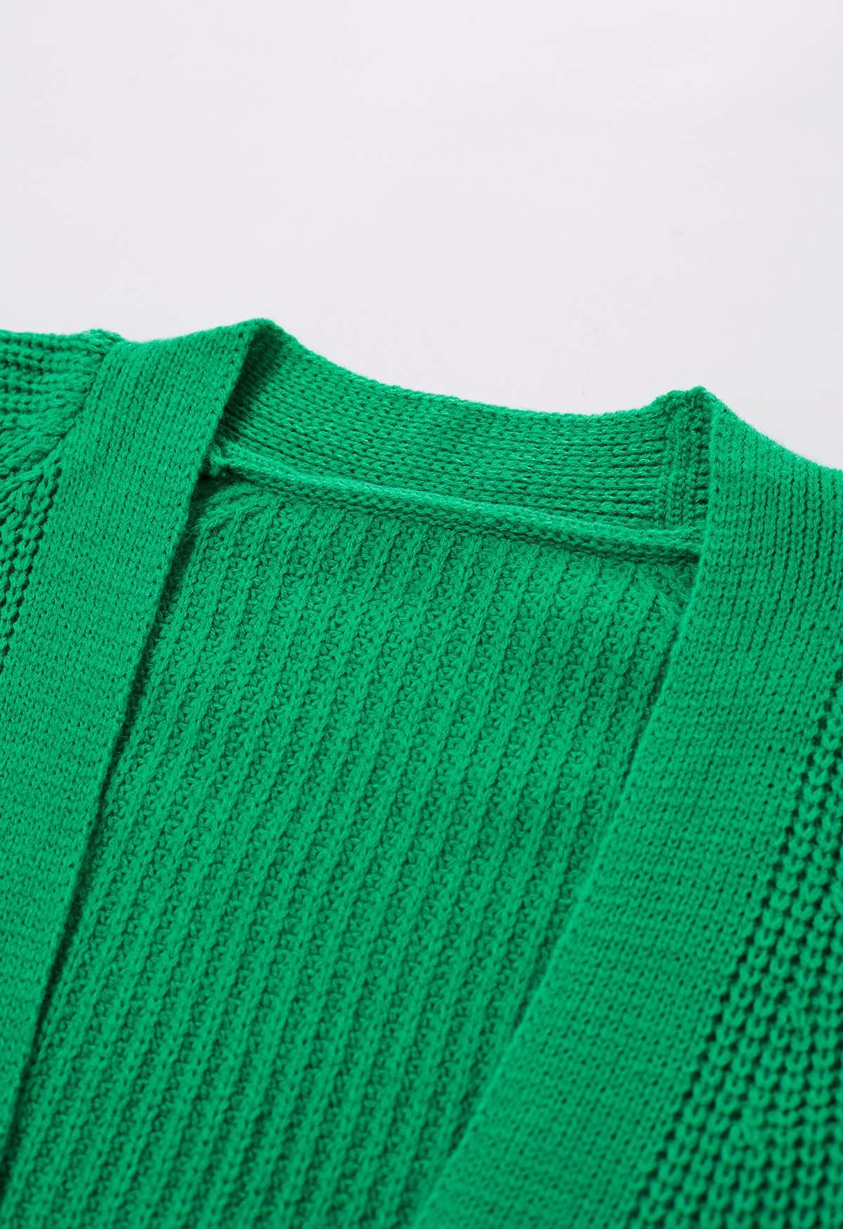 Lantern Sleeve Belted Wrap Cardigan in Green