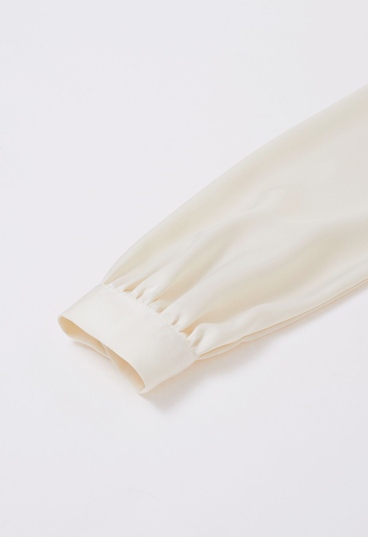 Pointed Collar Tie-Waist Satin Wrap Top in Cream