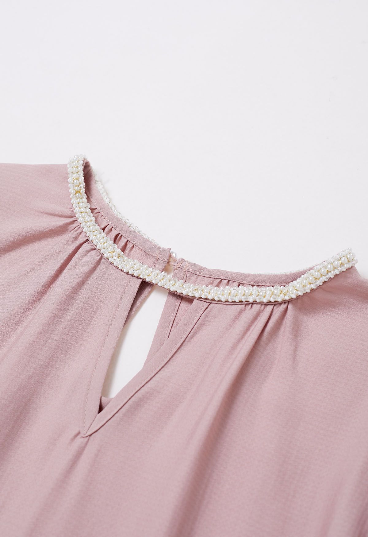 Pearl Neck V-Shape Cutout Top in Pink