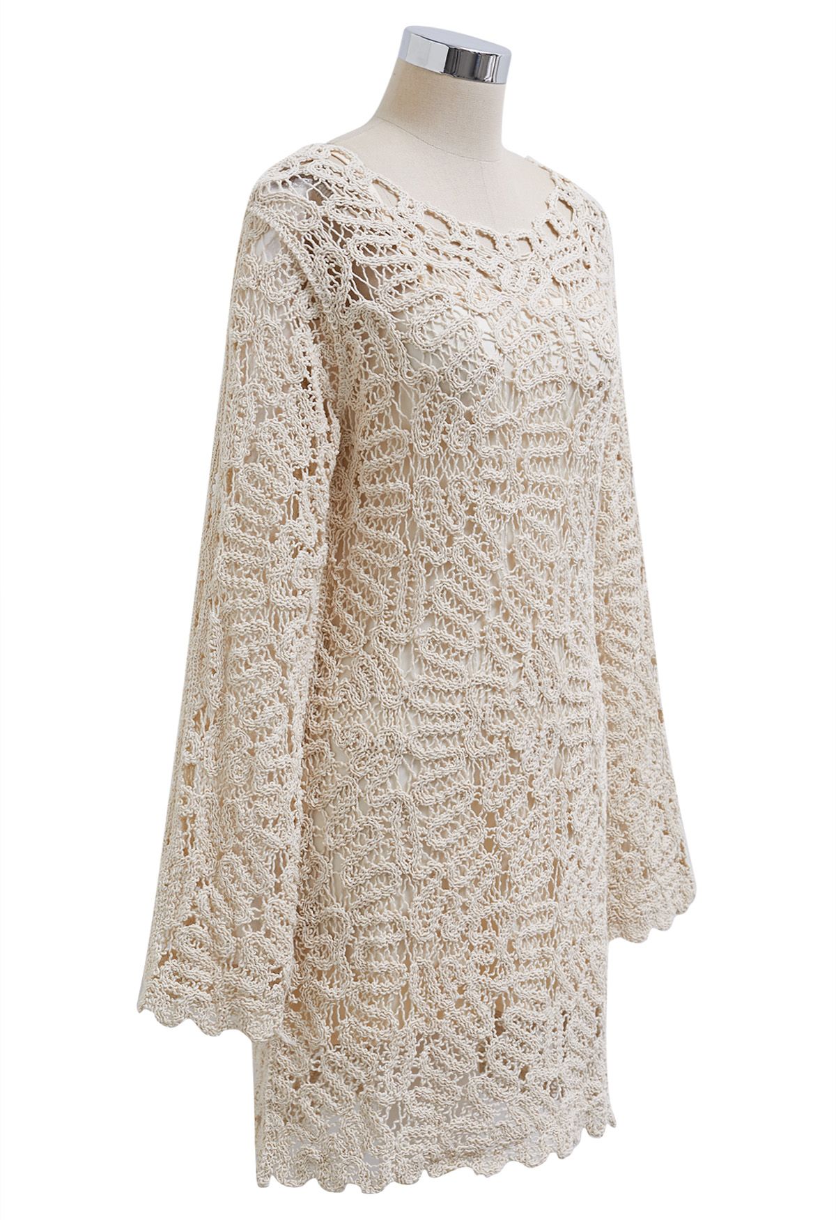 Winding Lace Crochet Scallop Edge Mini Dress