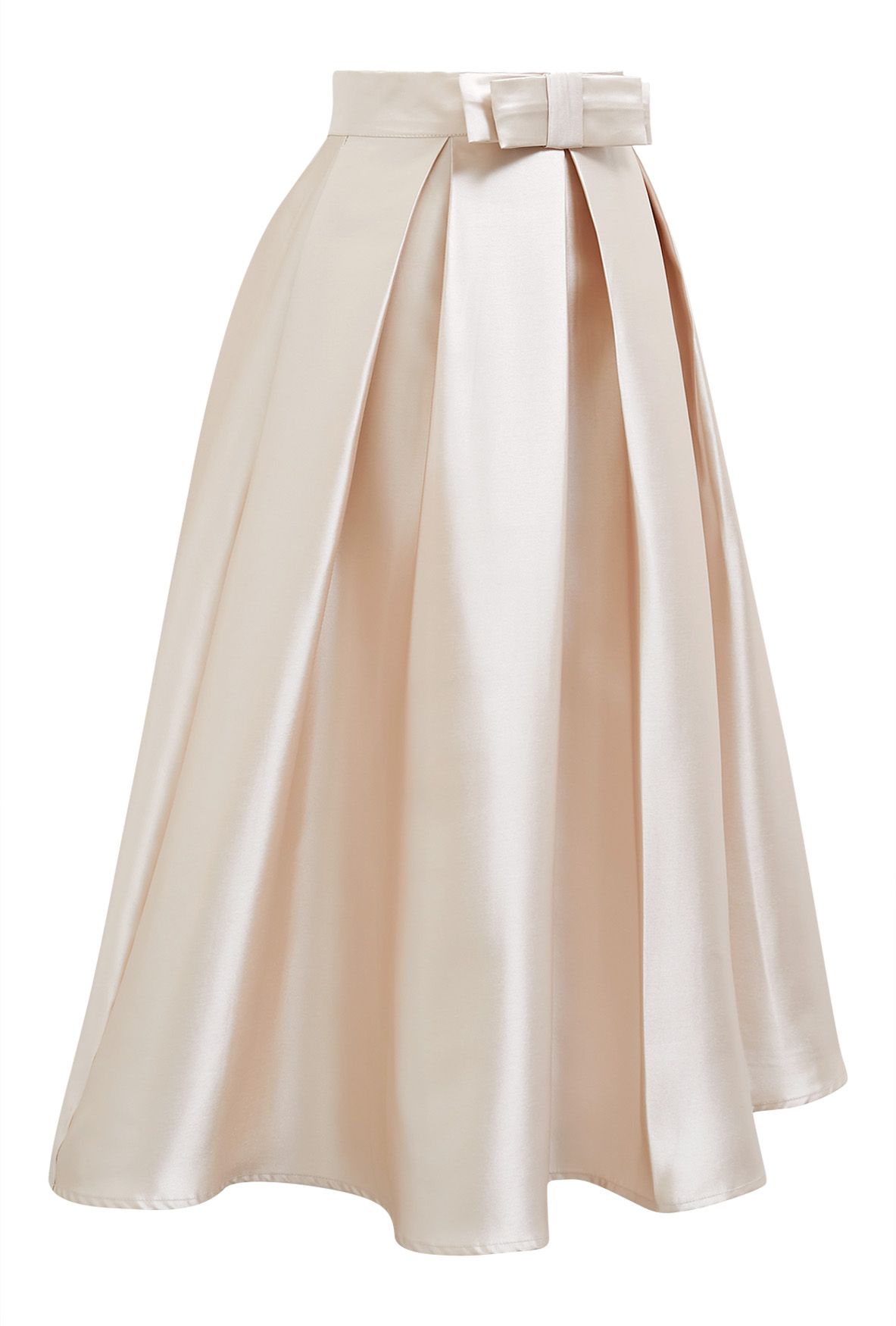 Luxurious Night Bowknot Pleated Midi Skirt in Champagne