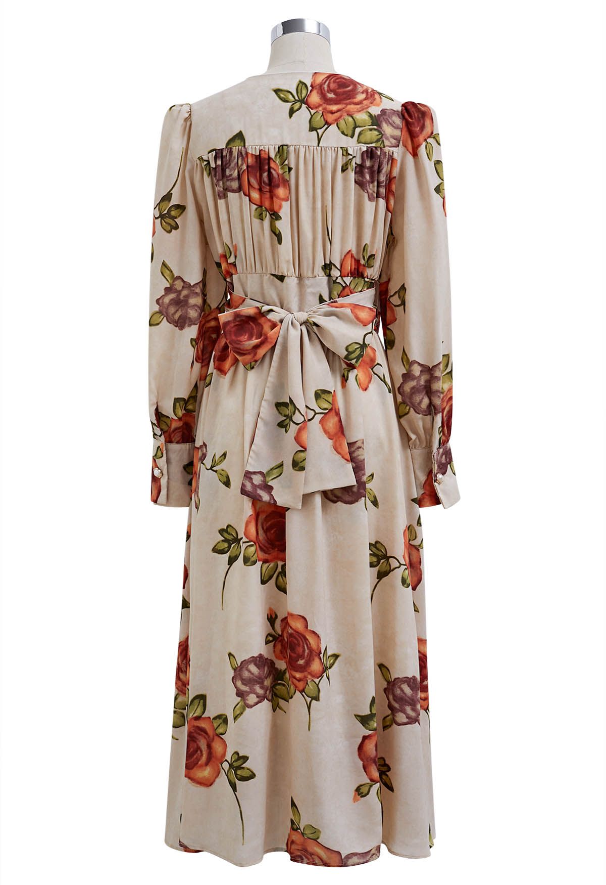 Vintage Rose Print Wrap Midi Dress