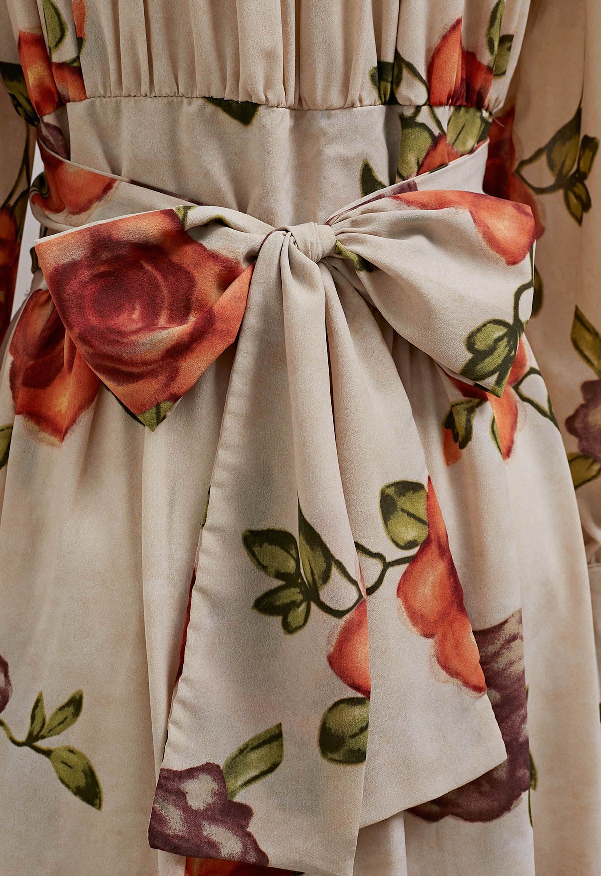 Vintage Rose Print Wrap Midi Dress