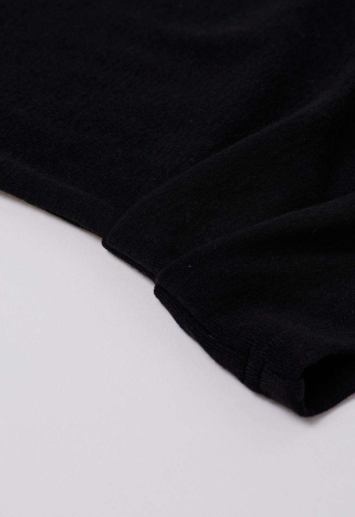 Solid Folded Neck Cotton Top in Black