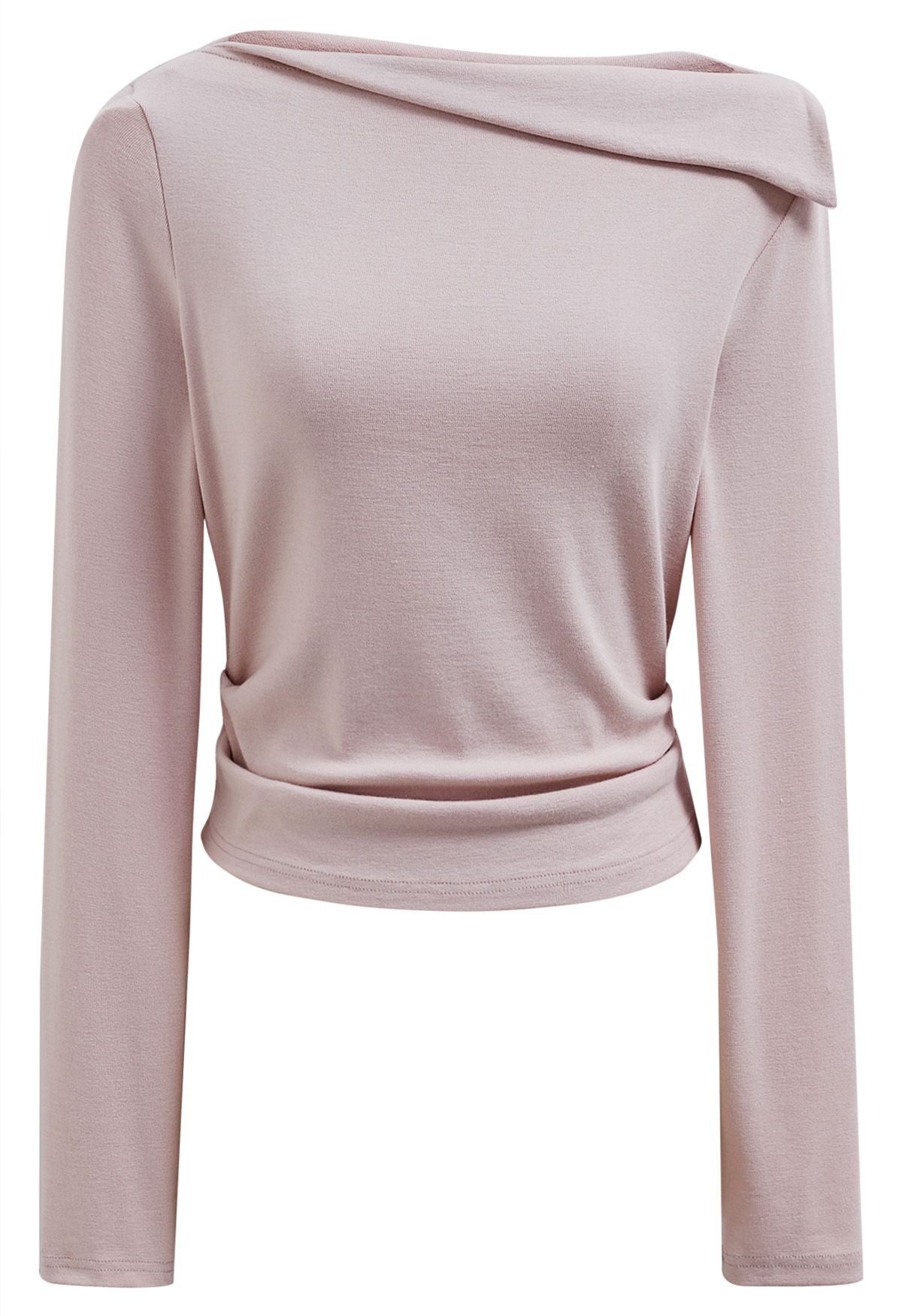 Solid Folded Neck Cotton Top in Pink