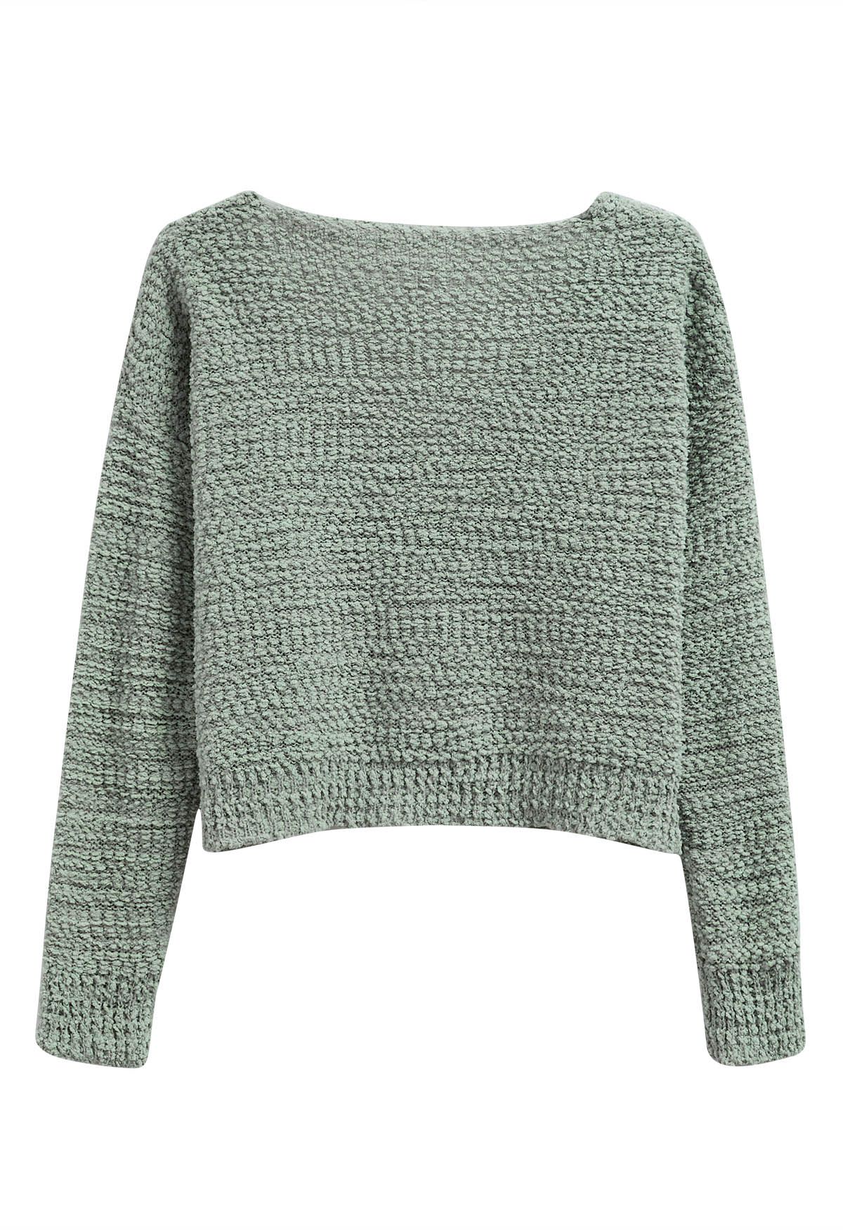 V-Neck Comfy Knit Sweater in Pea Green