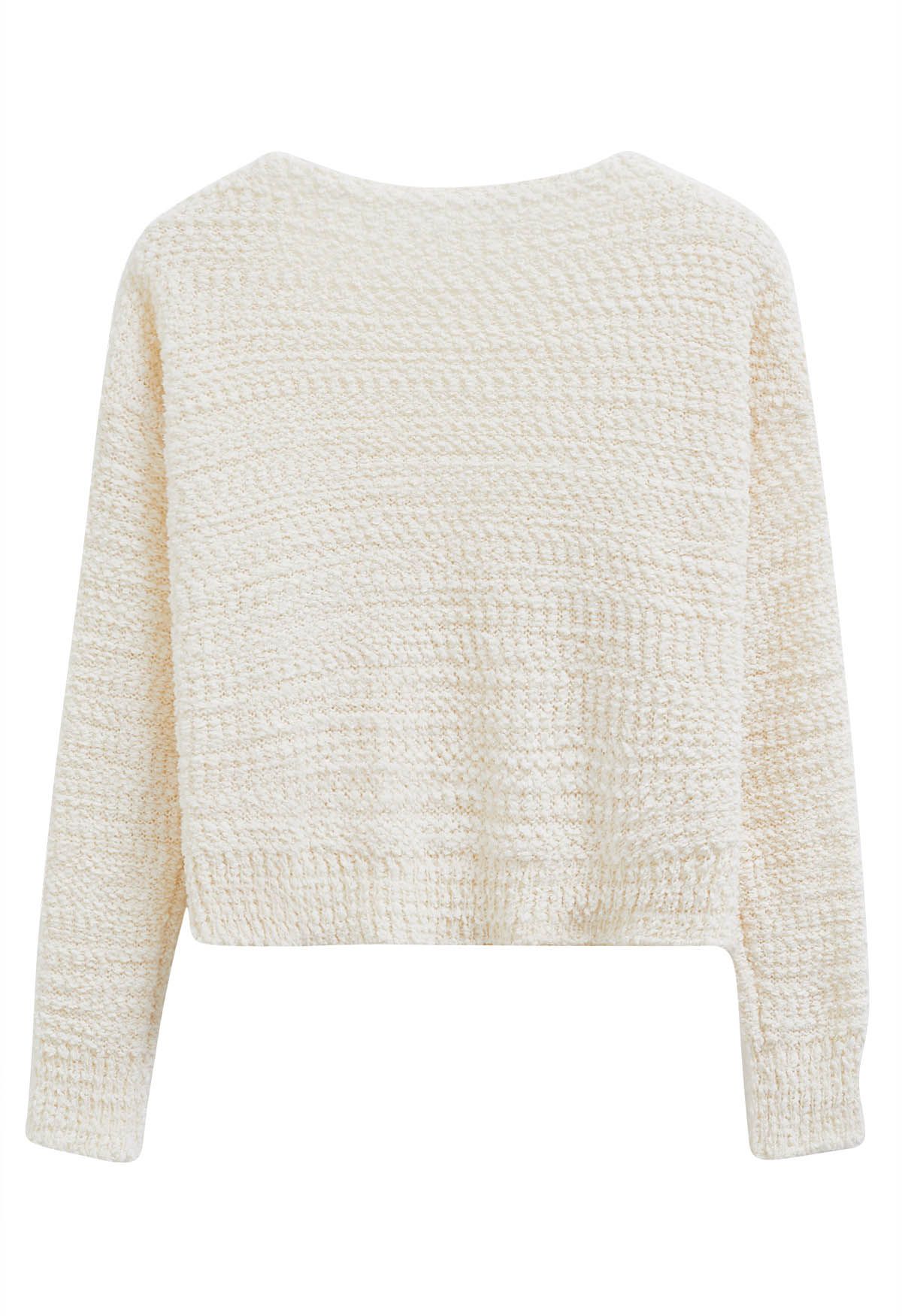 V-Neck Comfy Knit Sweater in Cream
