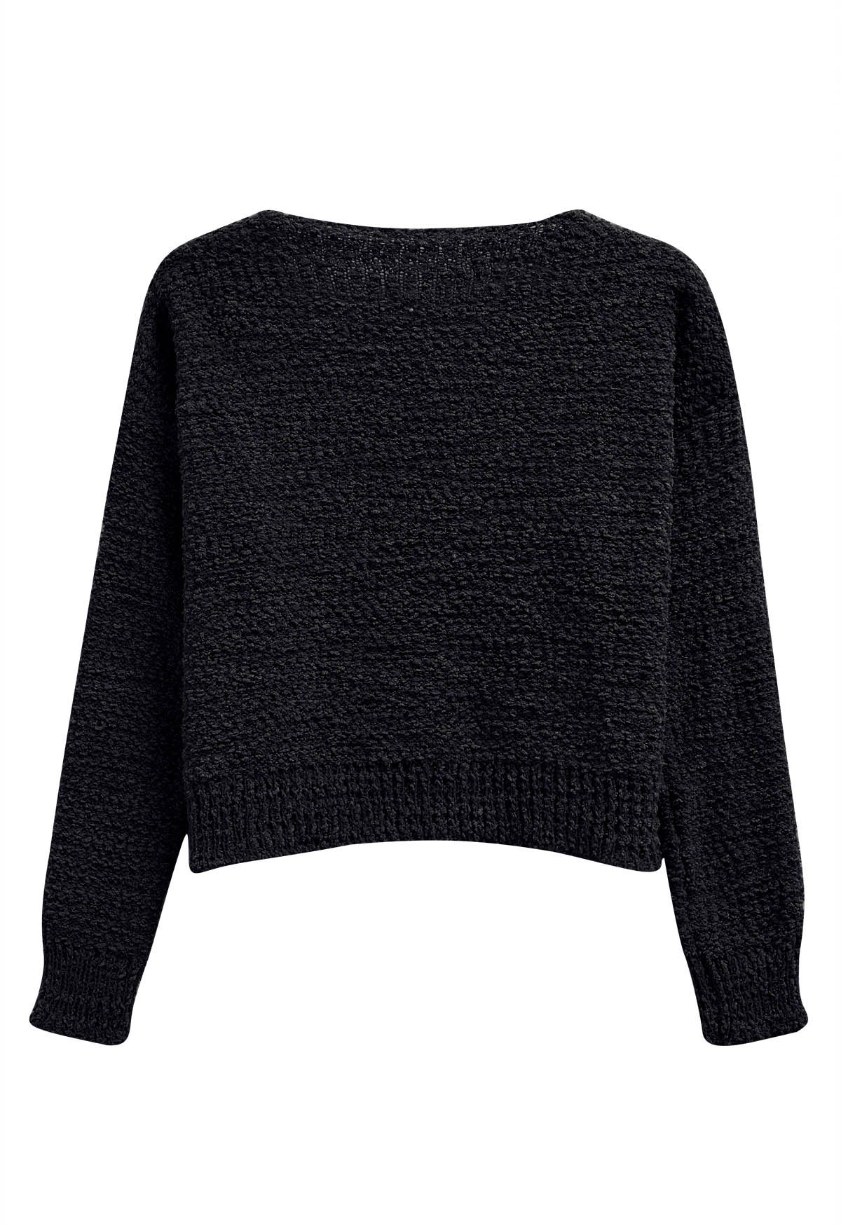 V-Neck Comfy Knit Sweater in Black