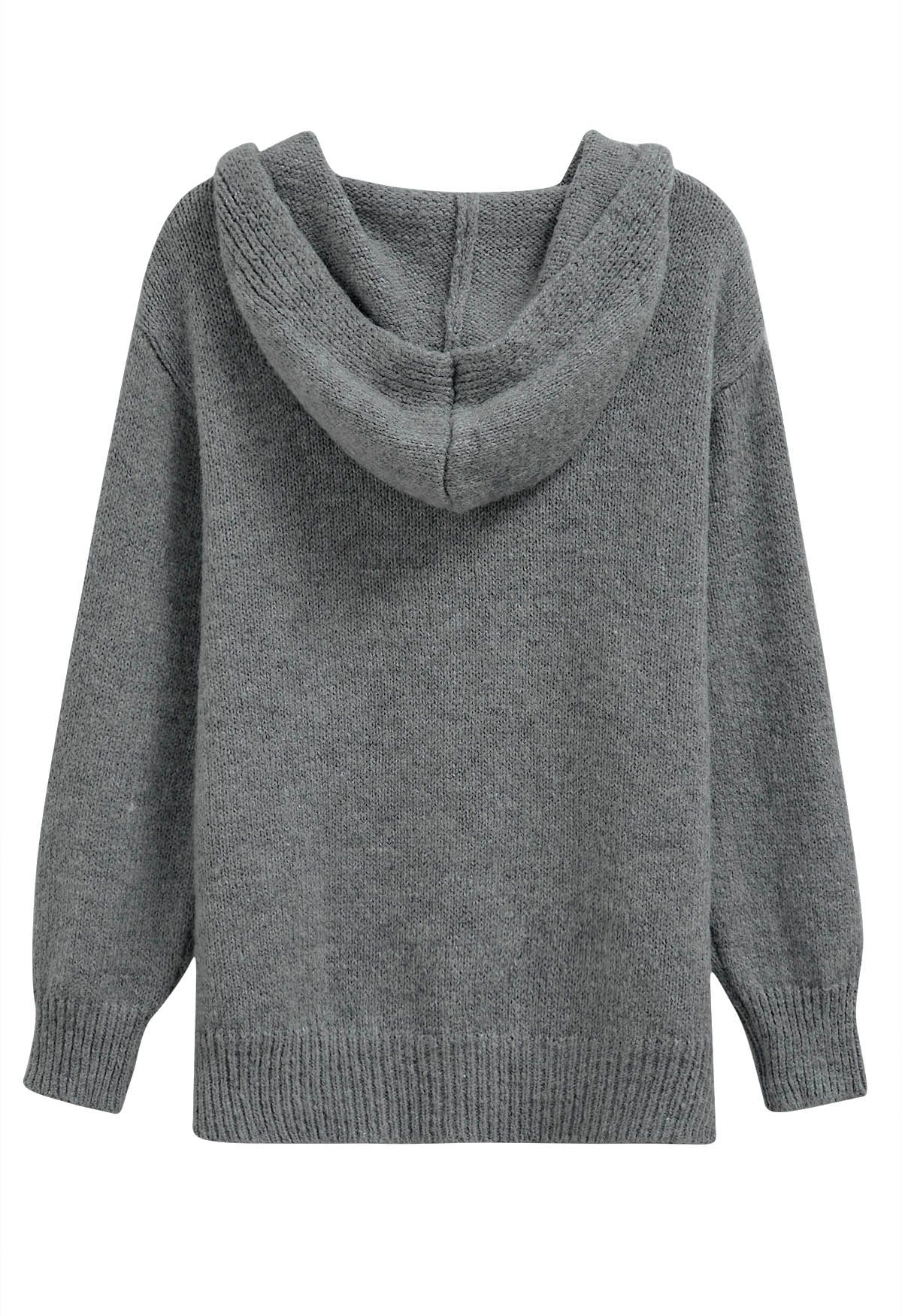 Horn Button Hooded Knit Cardigan