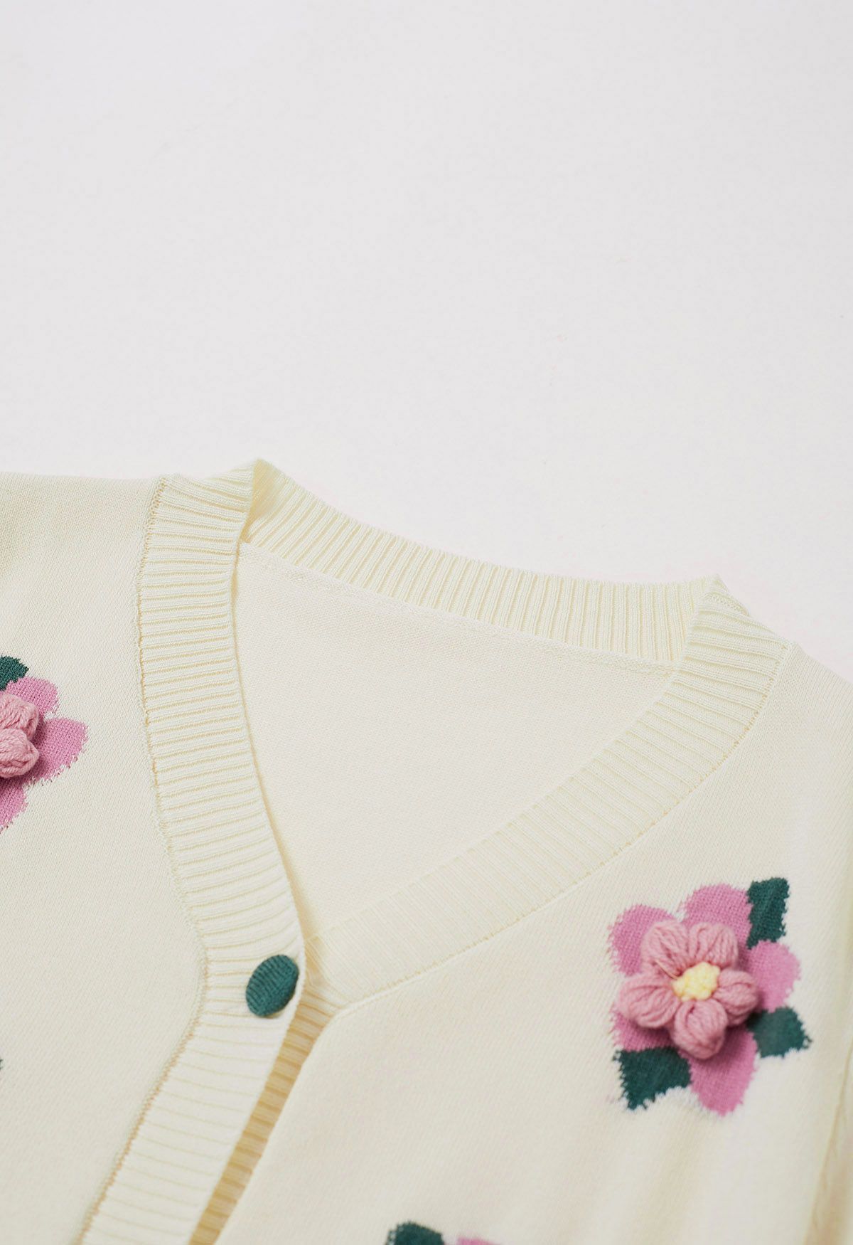 Pink Stitch Flower Short Sleeve Buttoned Cardigan
