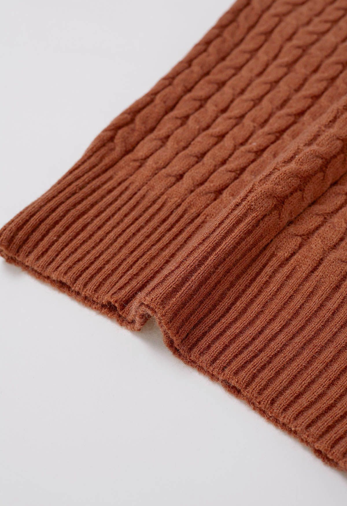 Contrast Flap Collar Cable Knit Sweater in Pumpkin