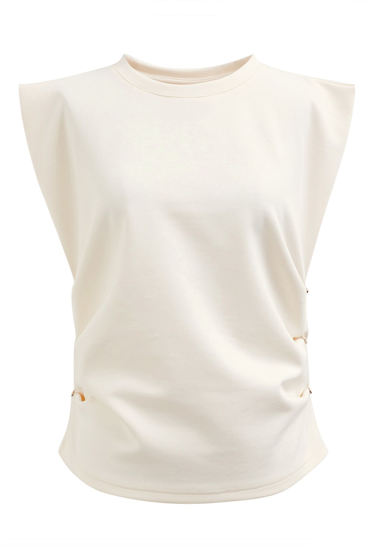 Buttoned Ruched Sleeveless Top in Ivory
