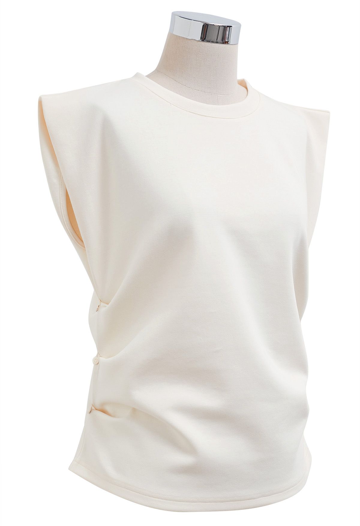 Buttoned Ruched Sleeveless Top in Ivory
