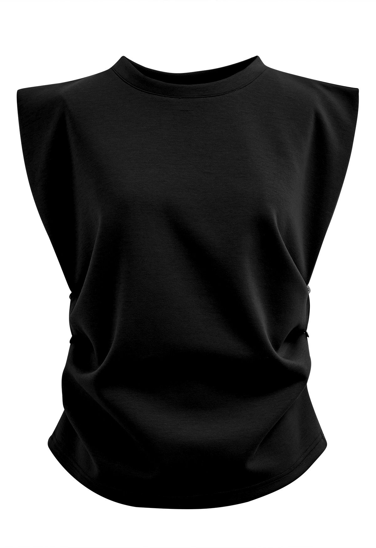 Buttoned Ruched Sleeveless Top in Black