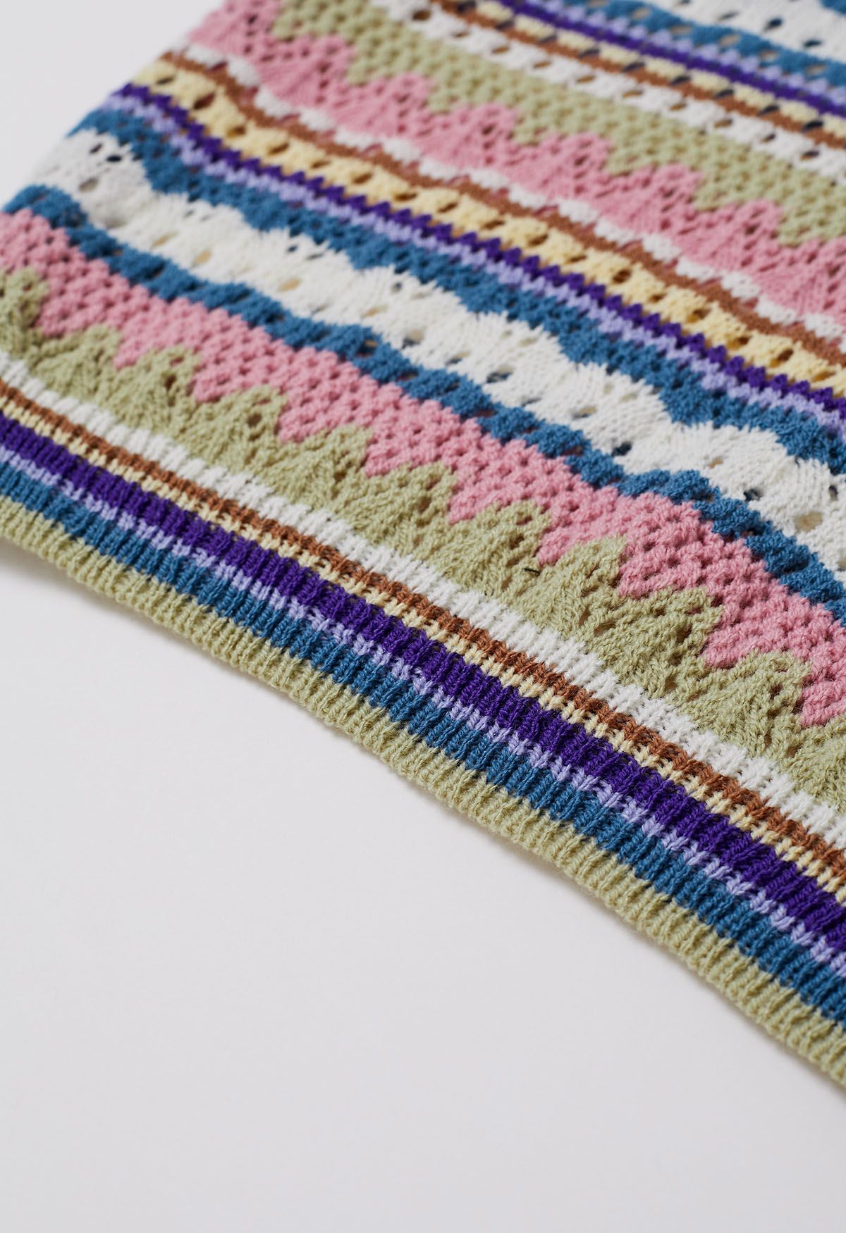 Multi Colored Stripe Pointelle Knit Top