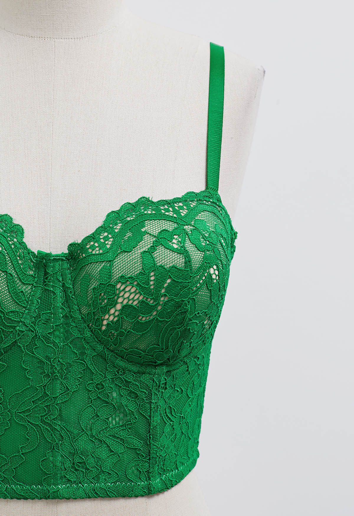 Floral Lace Bustier Crop Top in Green