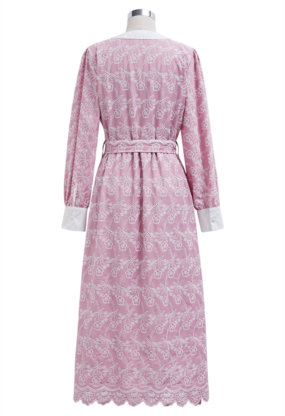 Dancing Floret Embroidered Button Down Dress in Pink