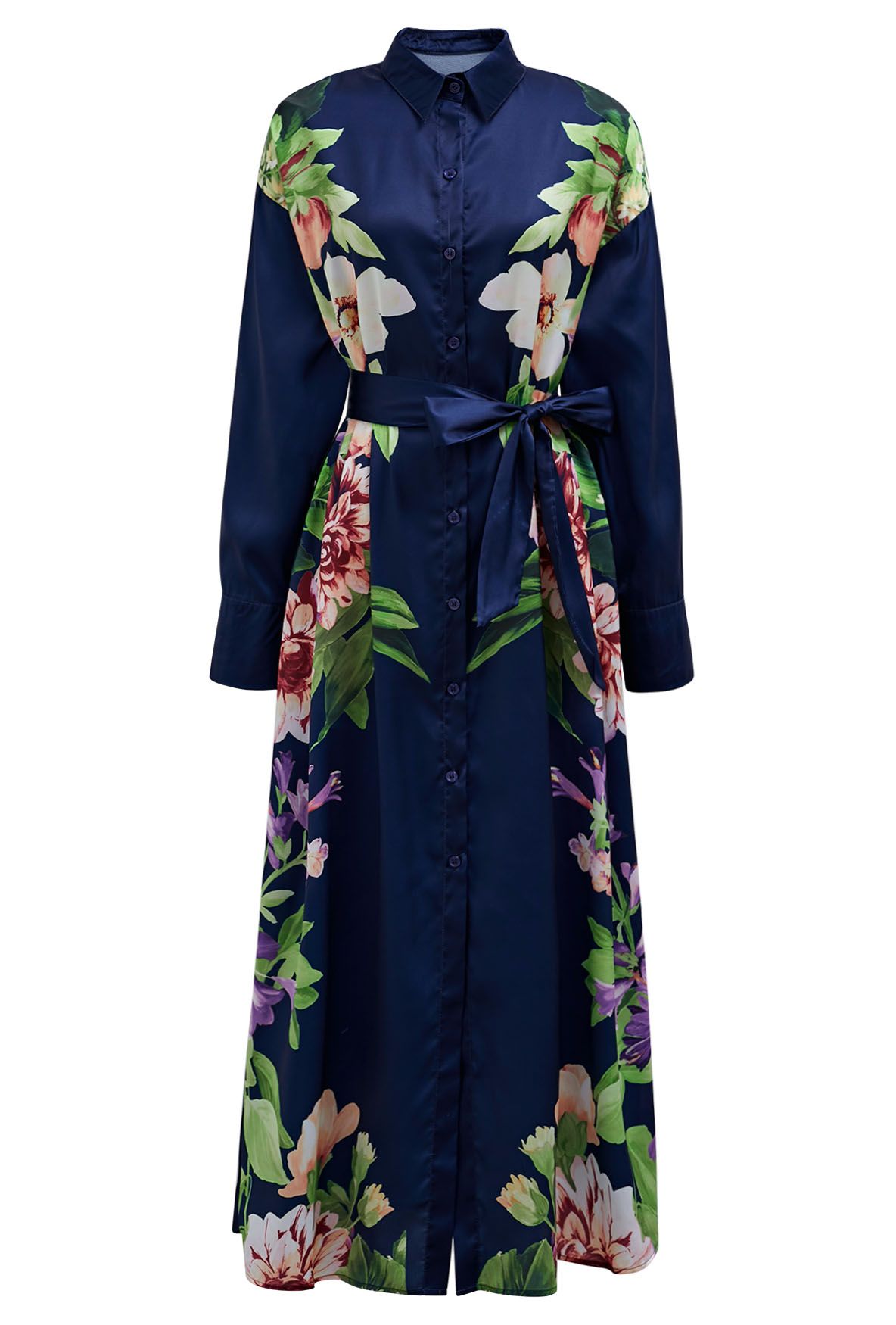 Enchanting Blossom Printed Shirt Dress in Navy