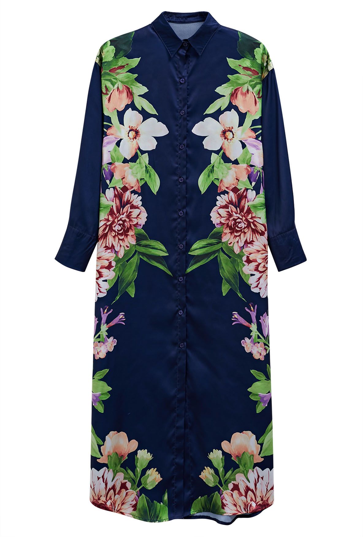 Enchanting Blossom Printed Shirt Dress in Navy