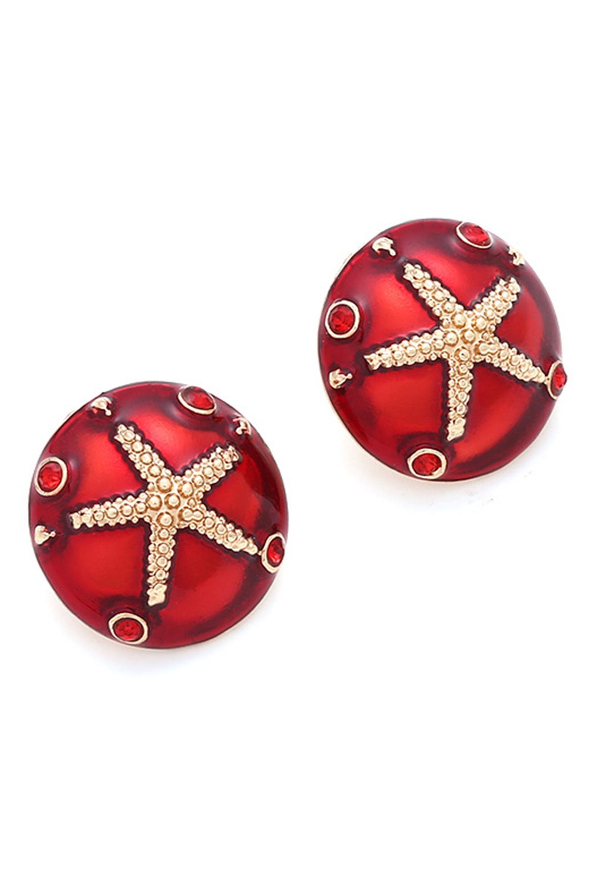 Rounded Starfish Oil Spill Earrings in Red