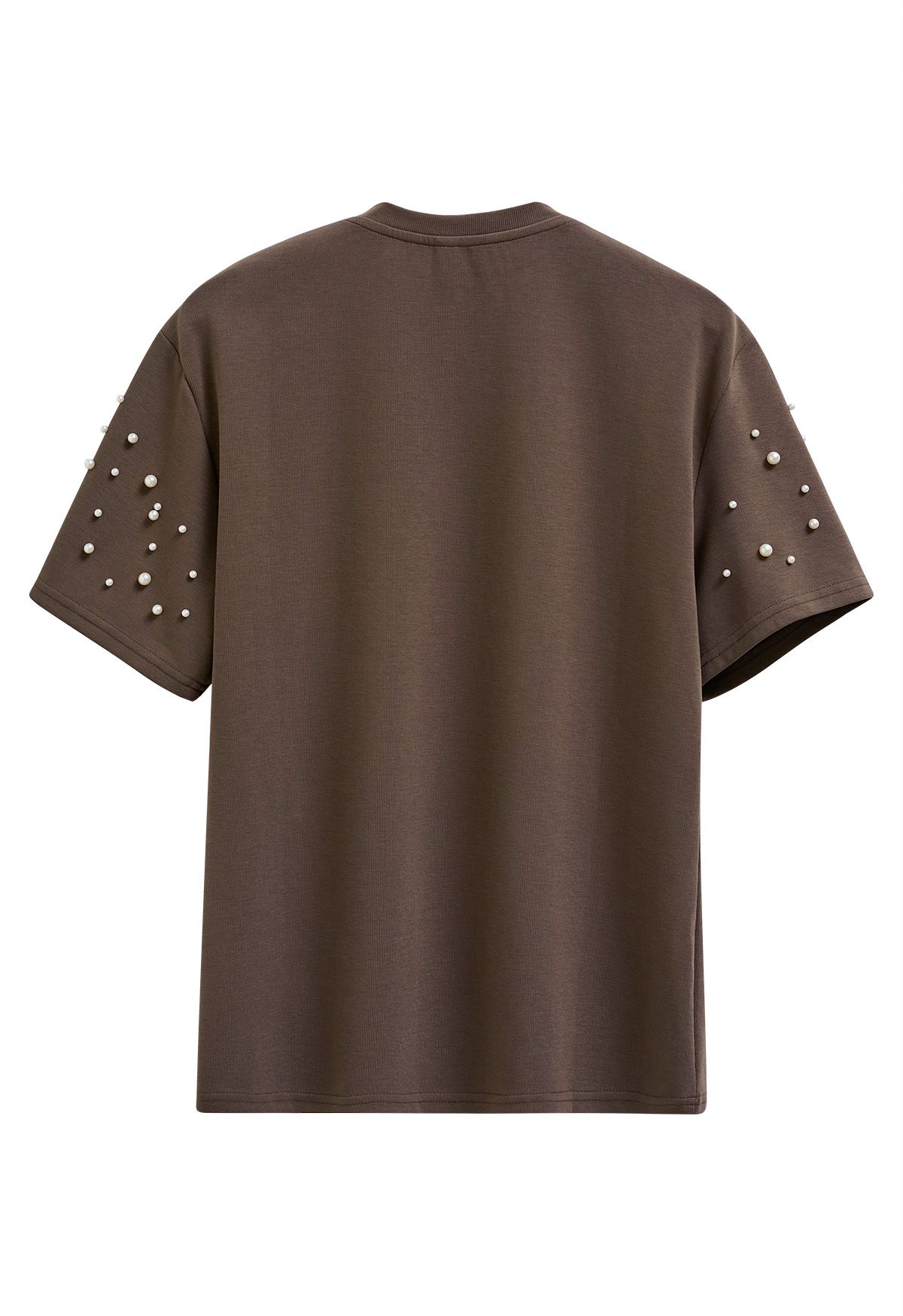 Sophisticated Pearl Trim T-Shirt in Brown