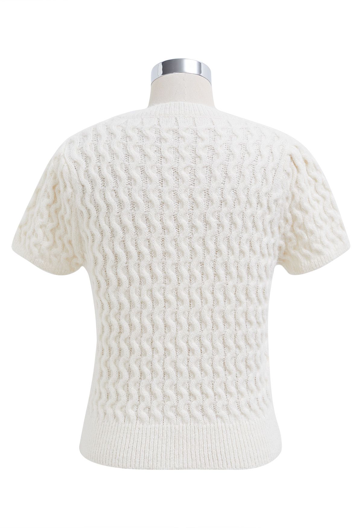 Endearing Bowknot Embellished Short Sleeve Knit Top in White