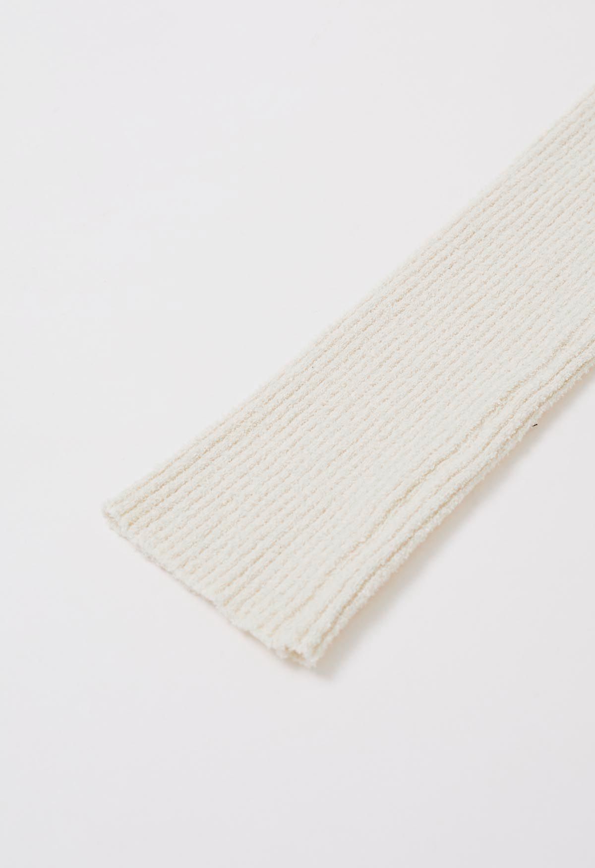 Hook Fastening Ribbed Knit Cardigan in Cream