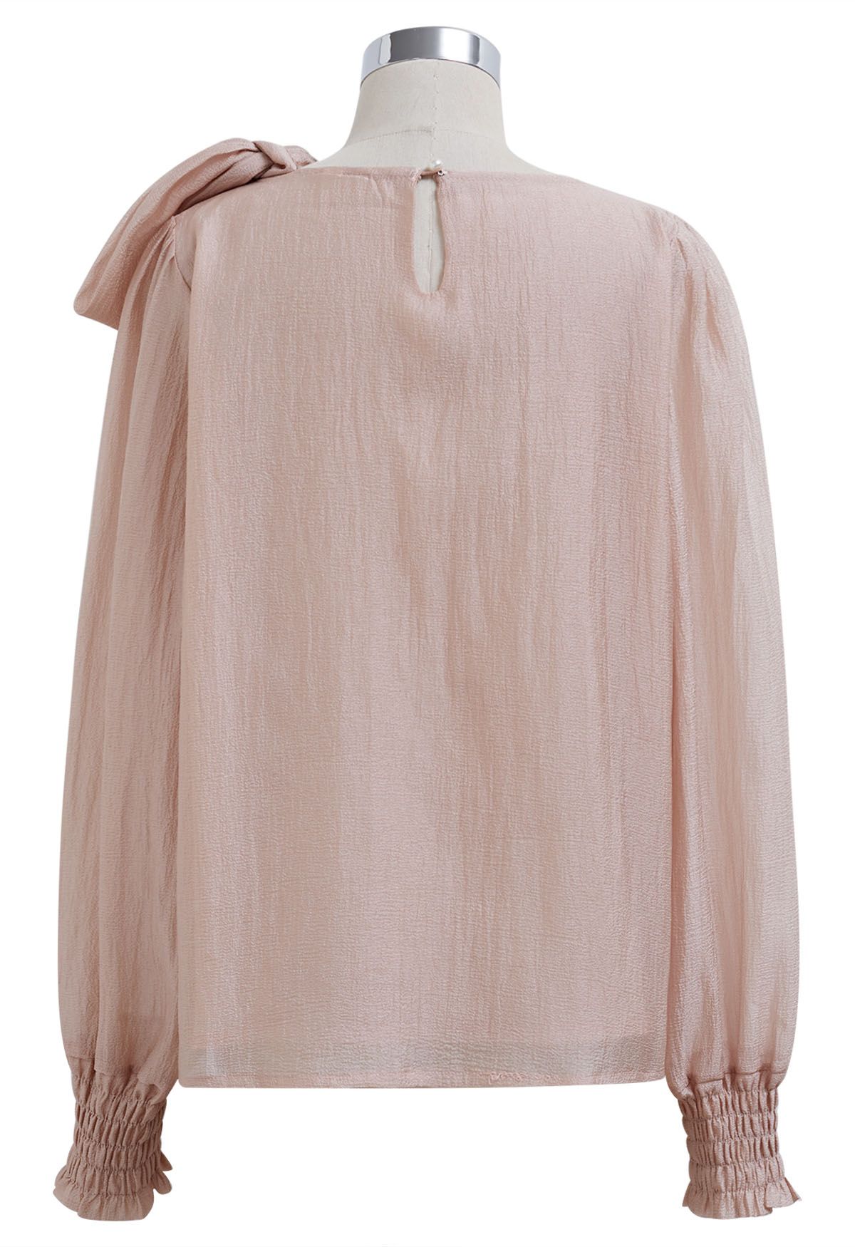 Self-Tie Side Bowknot Sheer Top in Pink