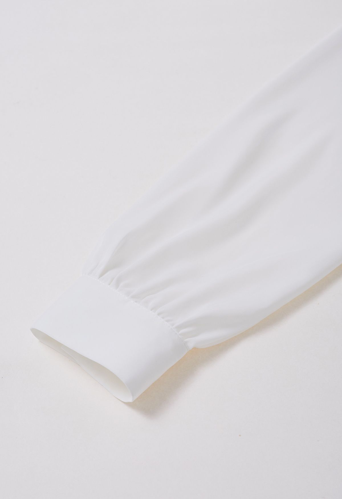 Tie-Neck Button Down Satin Shirt in White