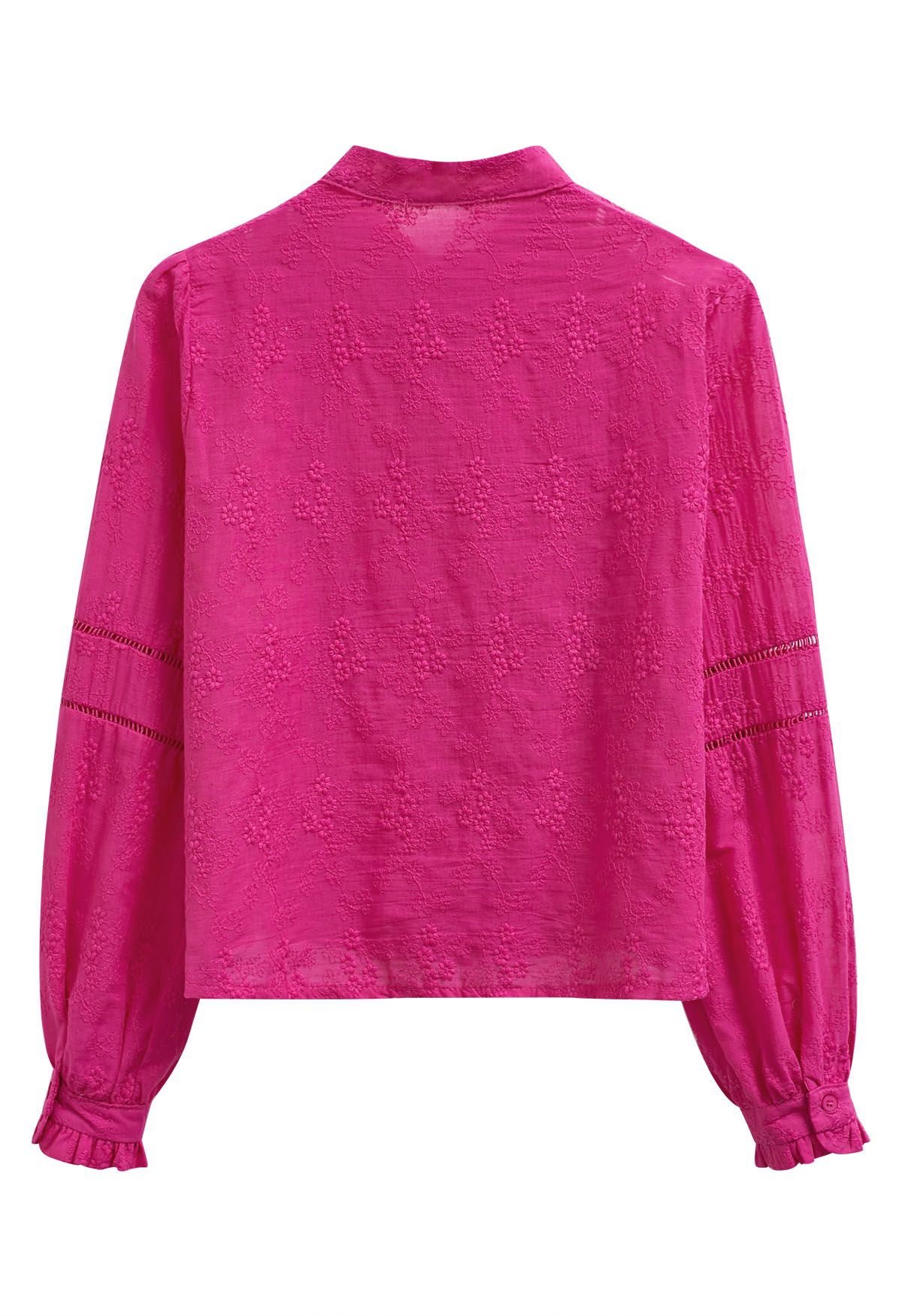 Floret Embroidered Pintuck Button Down Shirt in Hot Pink
