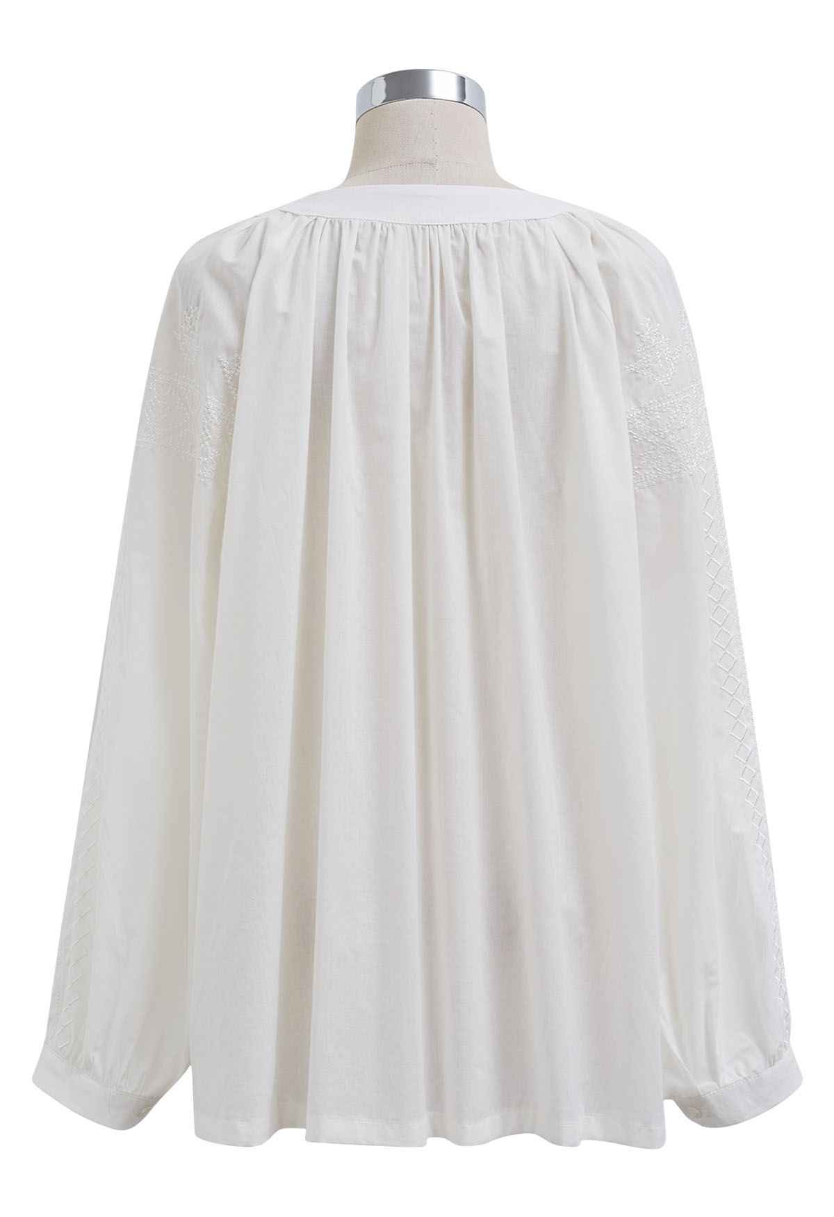 Tassel String Embroidered Cotton Top in White