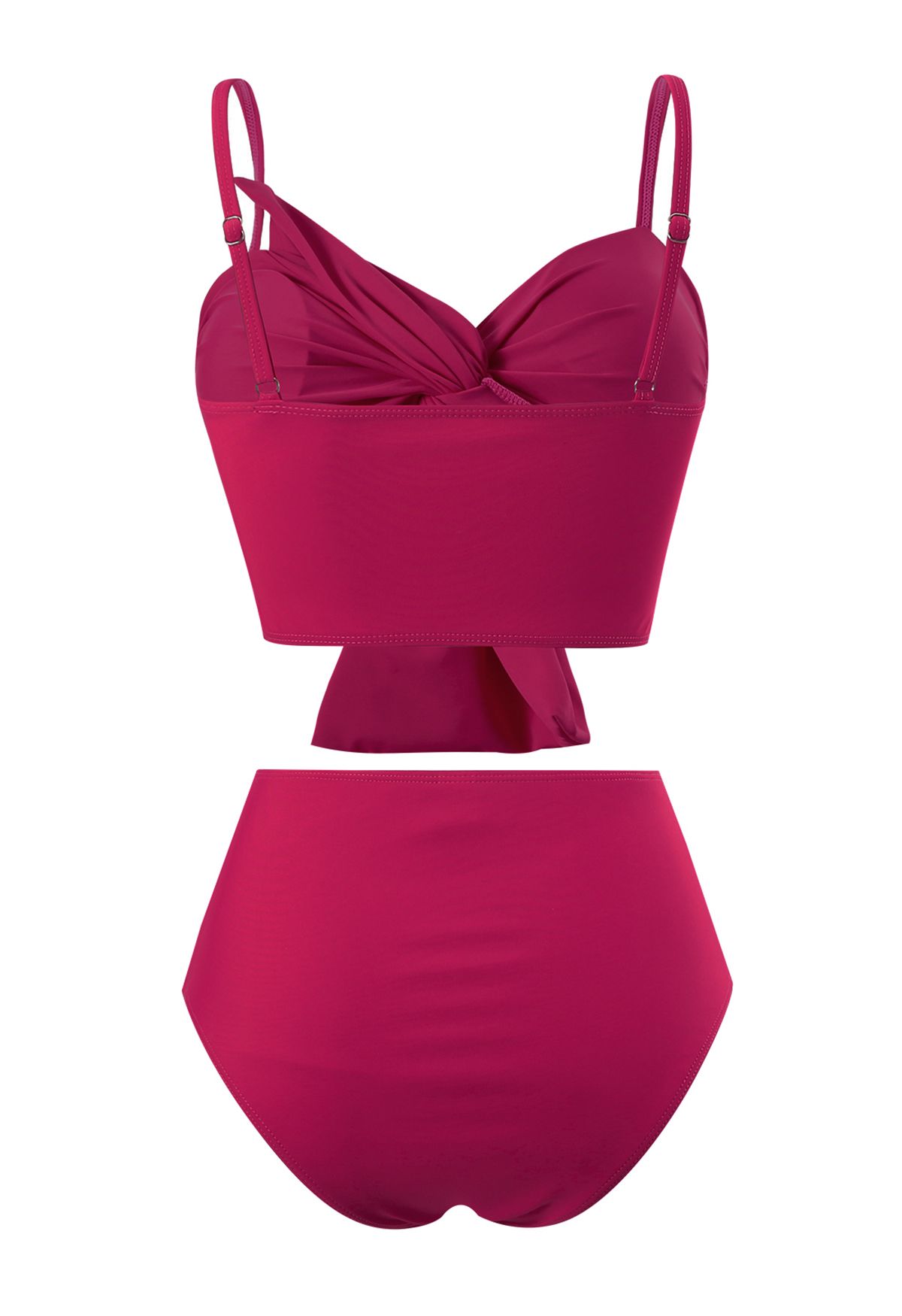 Front Knot Ruched Bikini Set in Hot Pink