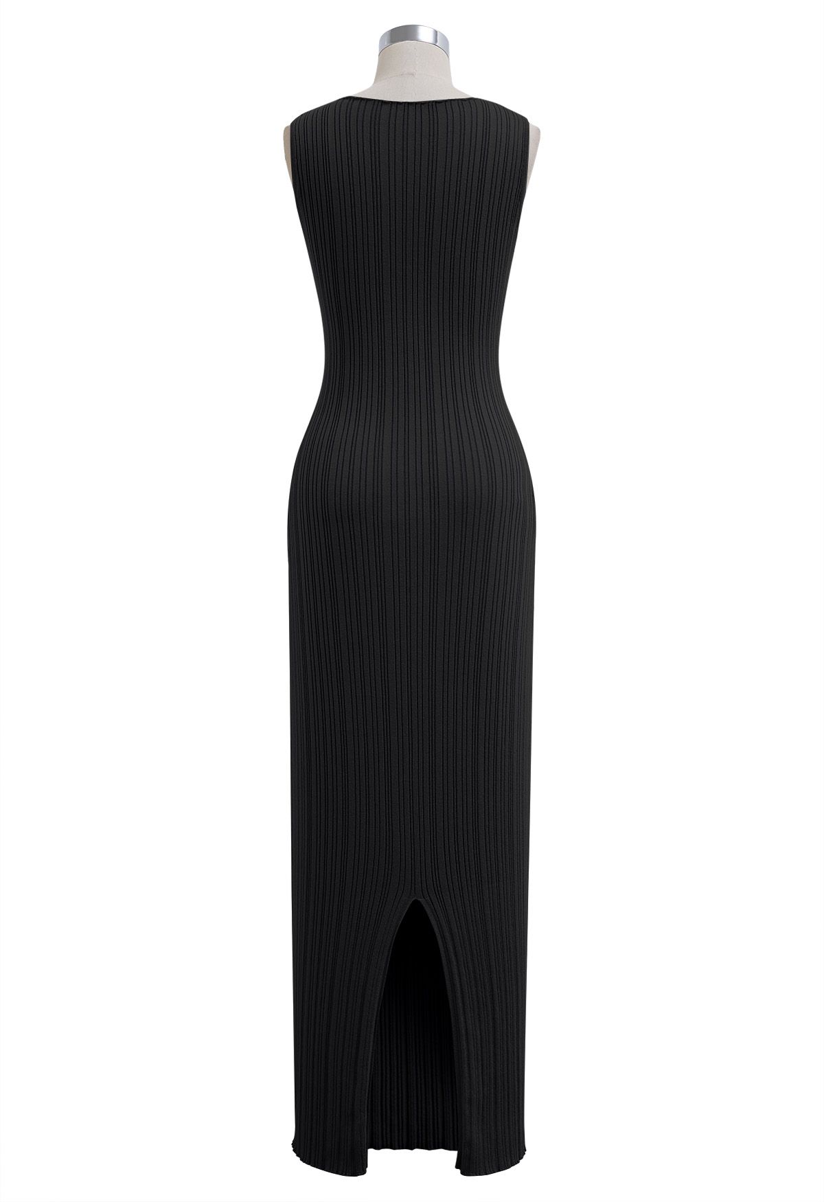 Slit Back Bodycon Sleeveless Knit Maxi Dress in Black