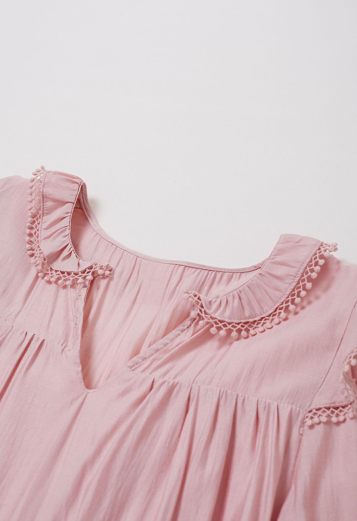 Fringe Detail Tiered Sleeve Mini Dress in Pink