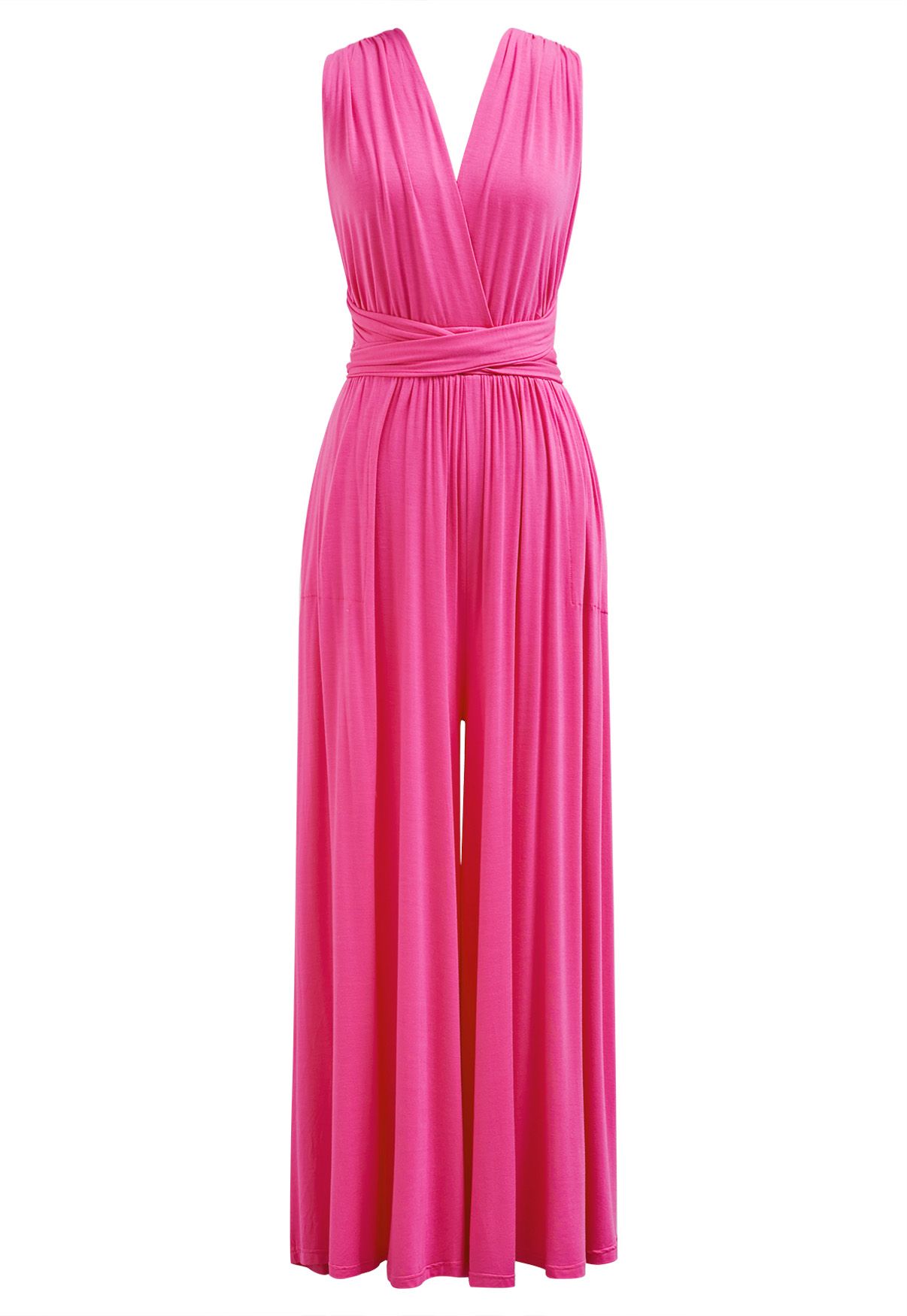 Twist and Tie Wide-Leg Jumpsuit in Hot Pink
