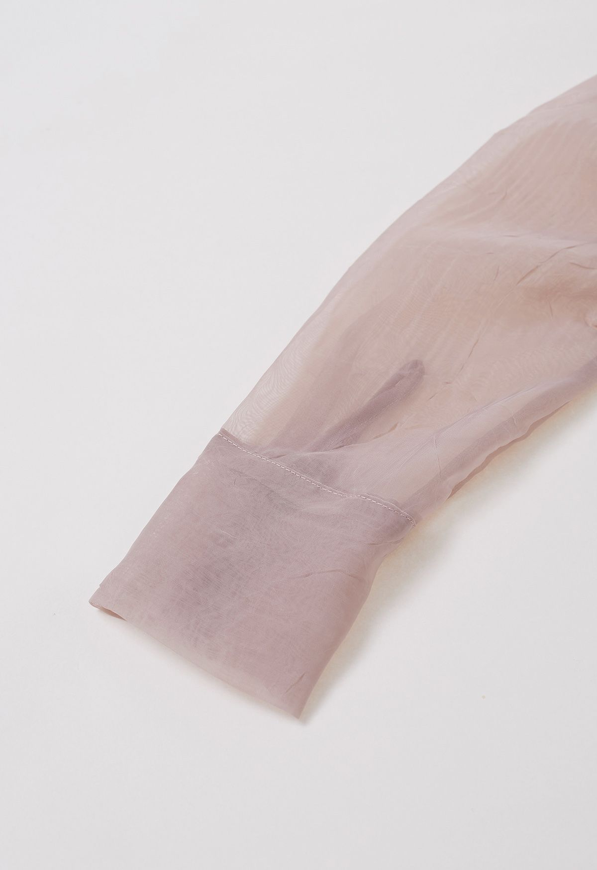 Rose Brooch Puff Sleeve Texture Sheer Top in Pink