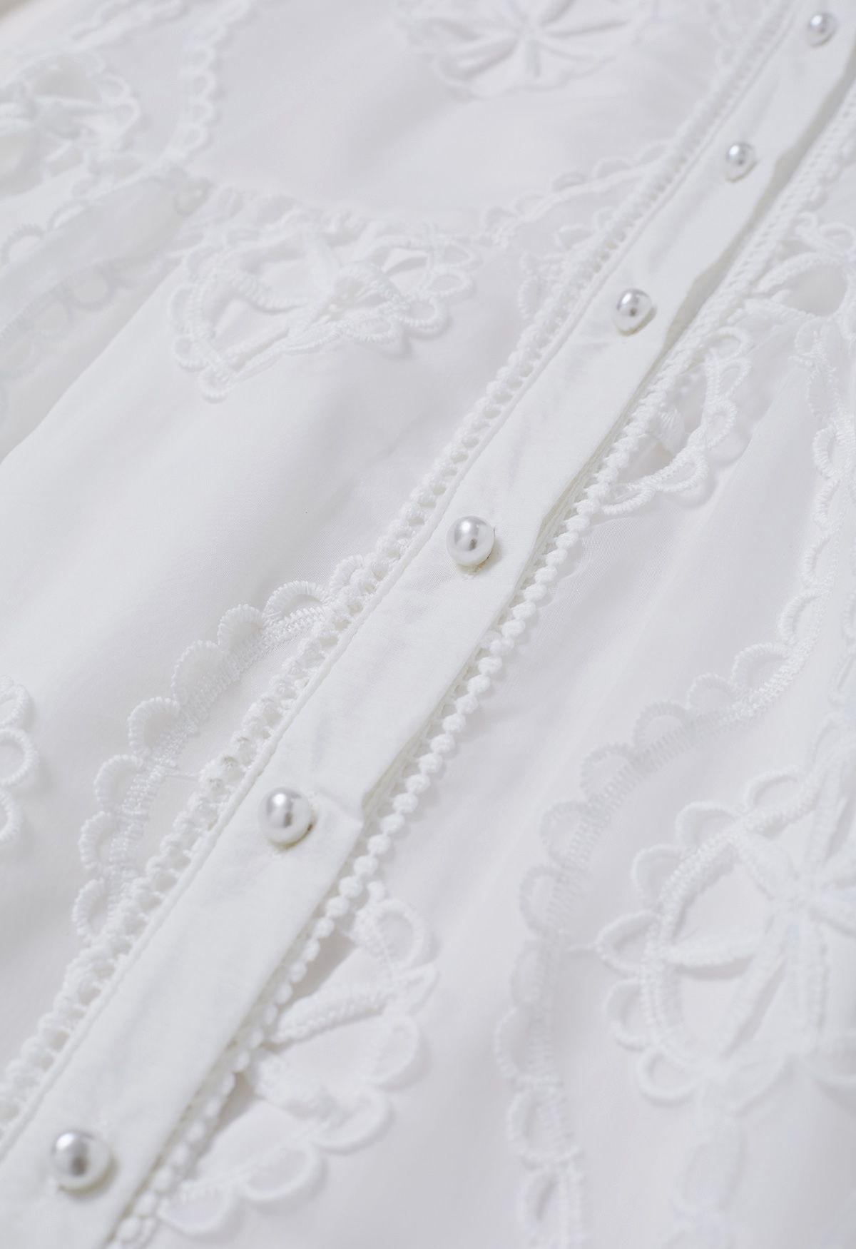 Cutwork Crochet Button Down Midi Dress in White