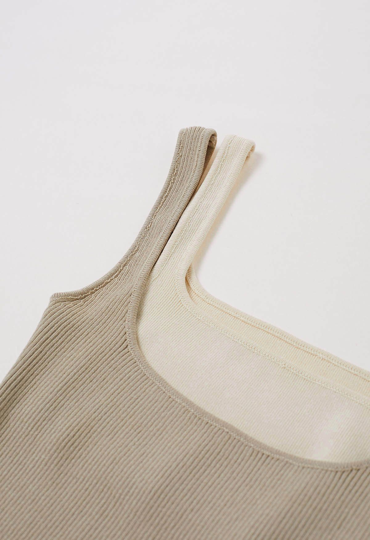 Fake Two-Piece Knit Tank Top in Oatmeal