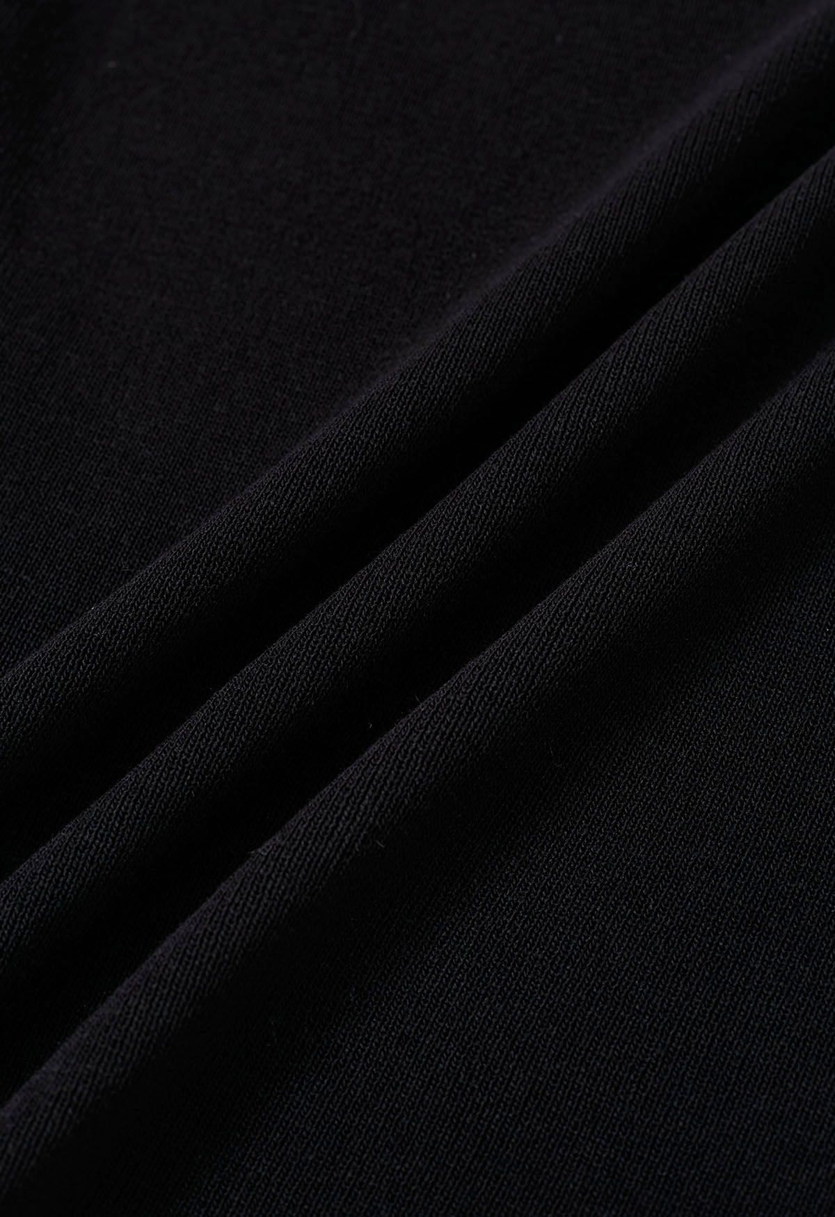 Solid Split Strap Knit Tank Top in Black