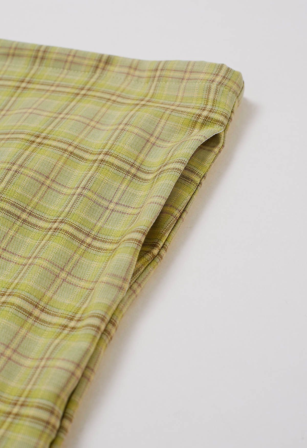 Plaid Pattern Drawstring Waist Pants in Lime