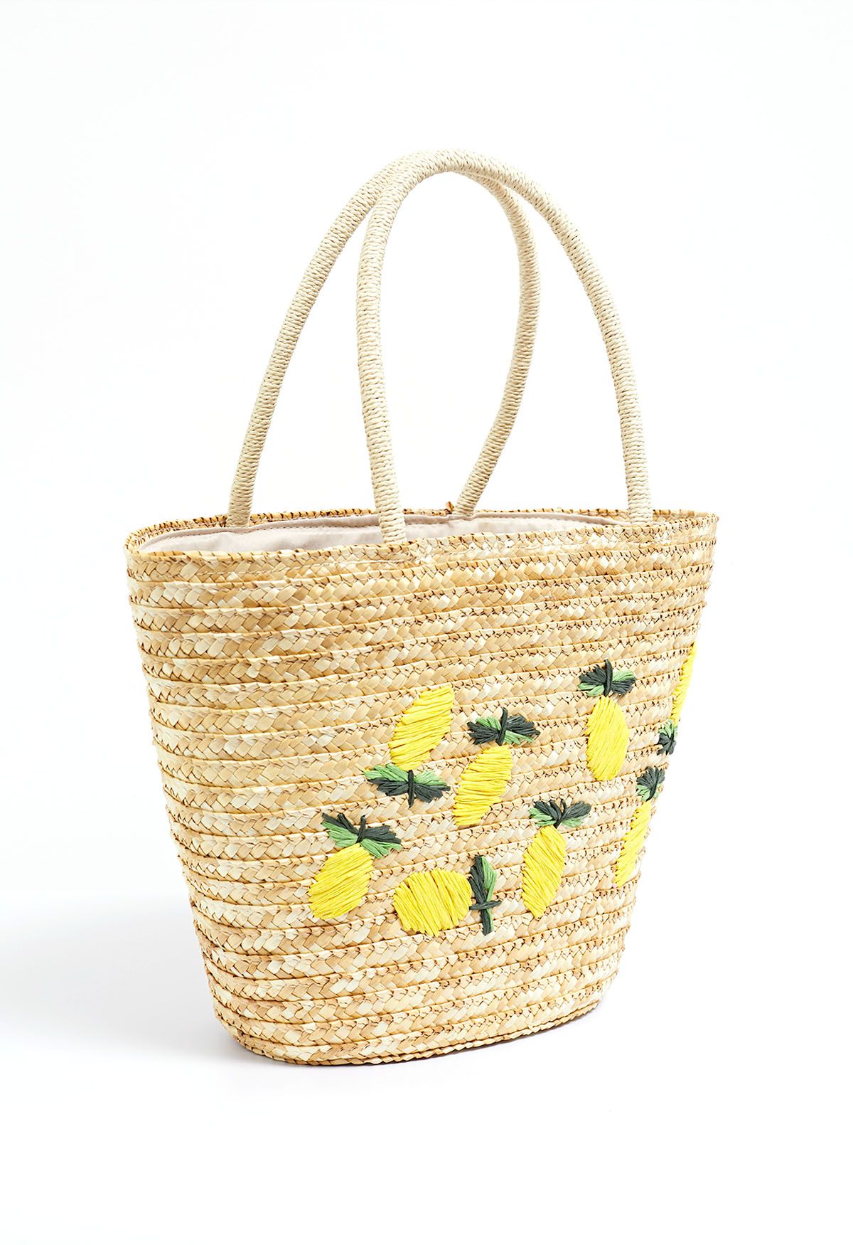 Lemon Pattern Handmade Woven Straw Beach Bag