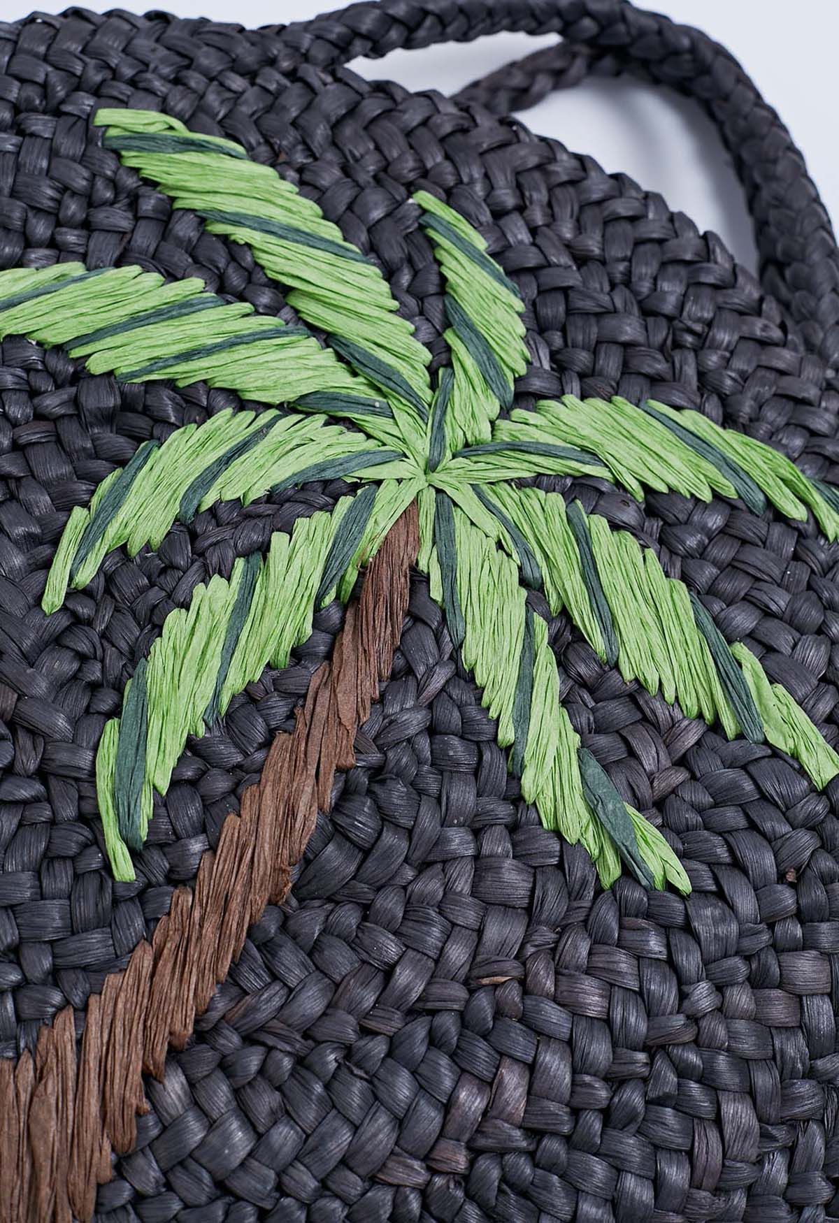 Coconut Tree Pattern Woven Straw Bag