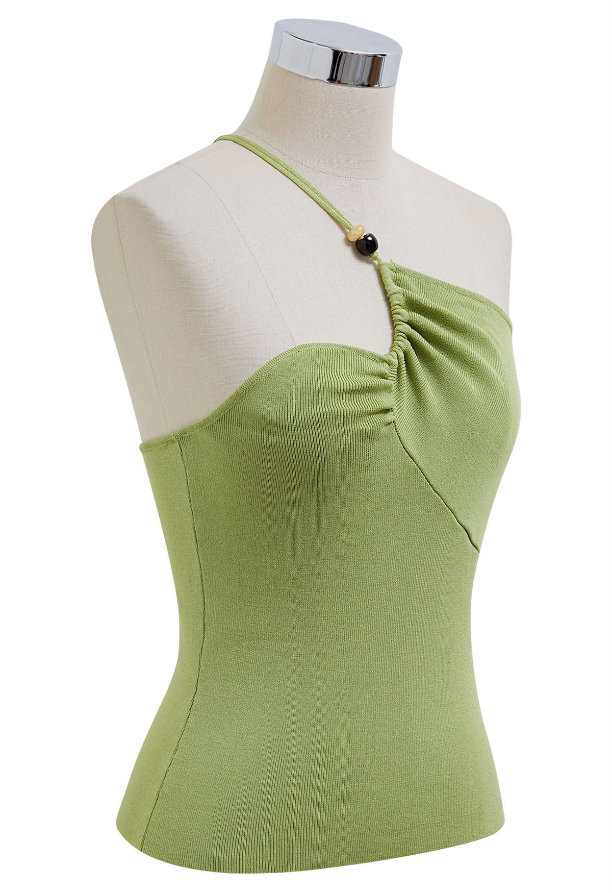 Beaded One-Shoulder Knit Top in Green