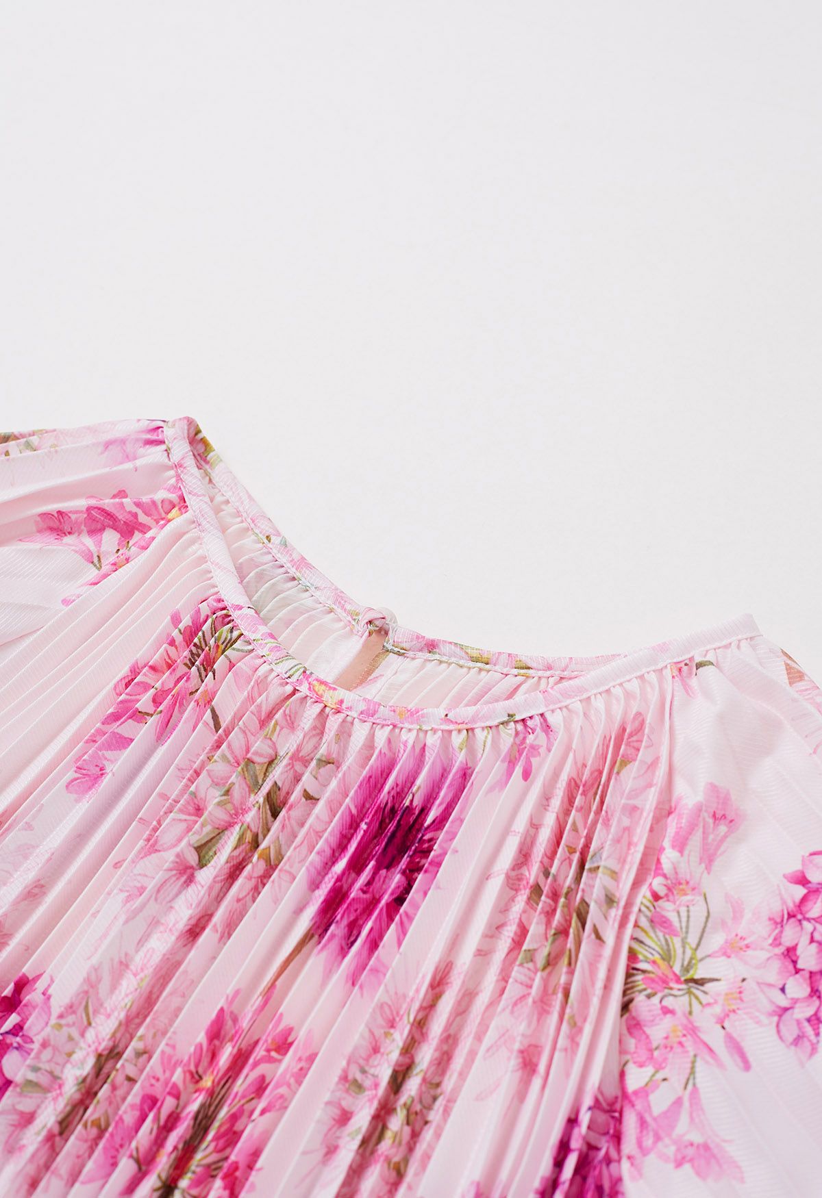 Blossoming Day Watercolor Pleated Maxi Dress in Pink