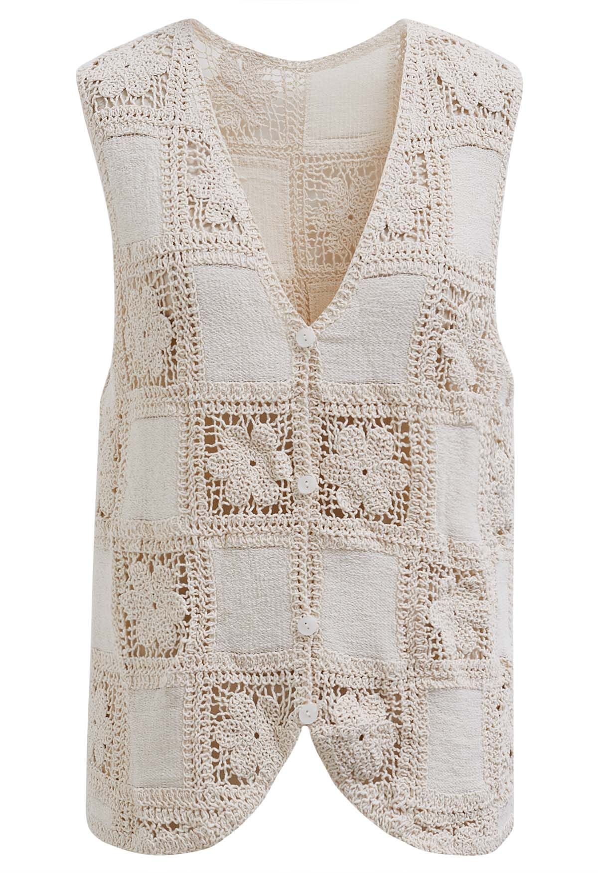 Floral Cutwork Crochet Buttoned Vest