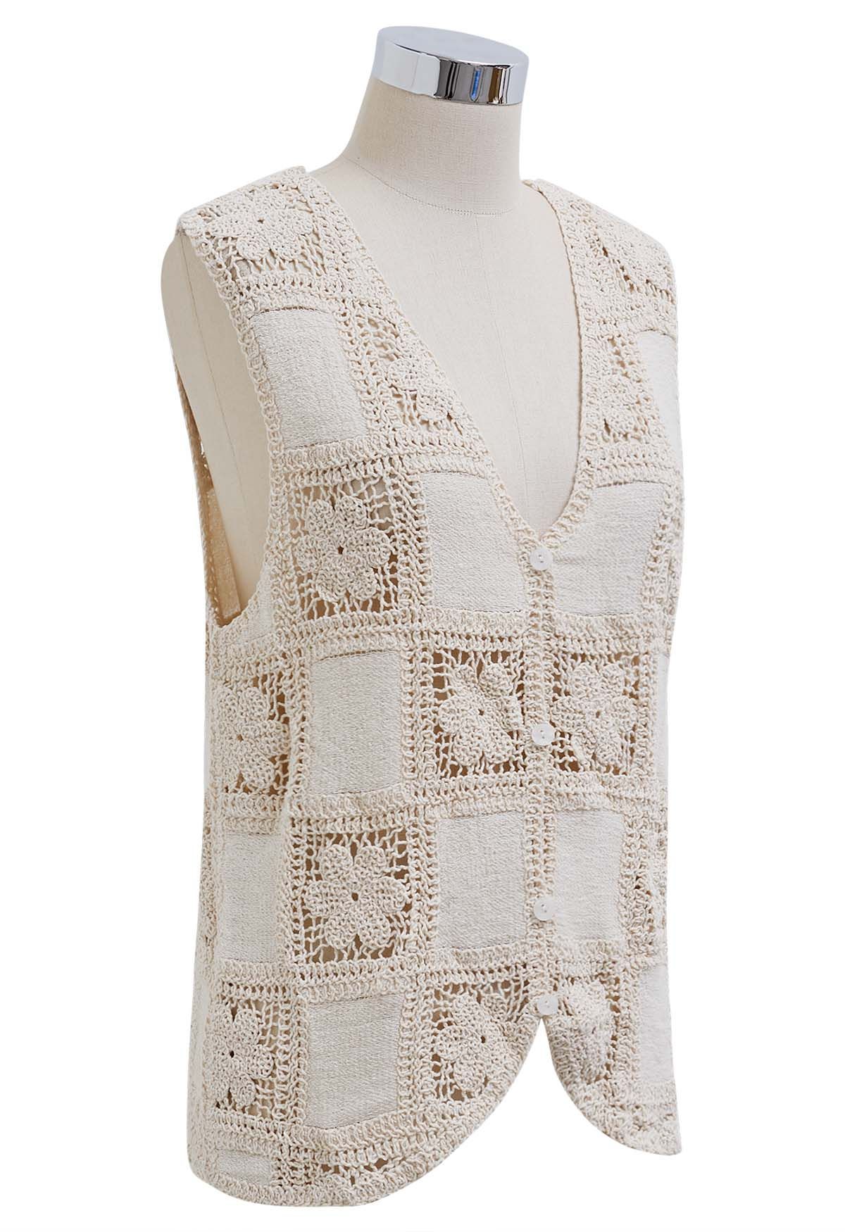 Floral Cutwork Crochet Buttoned Vest