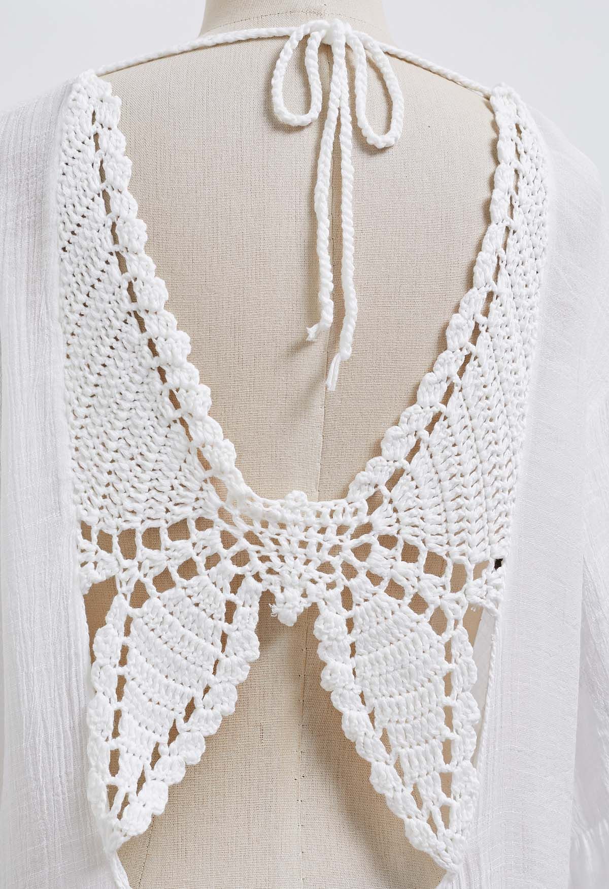 Butterfly Crochet Backless Cover-Up Dress in White